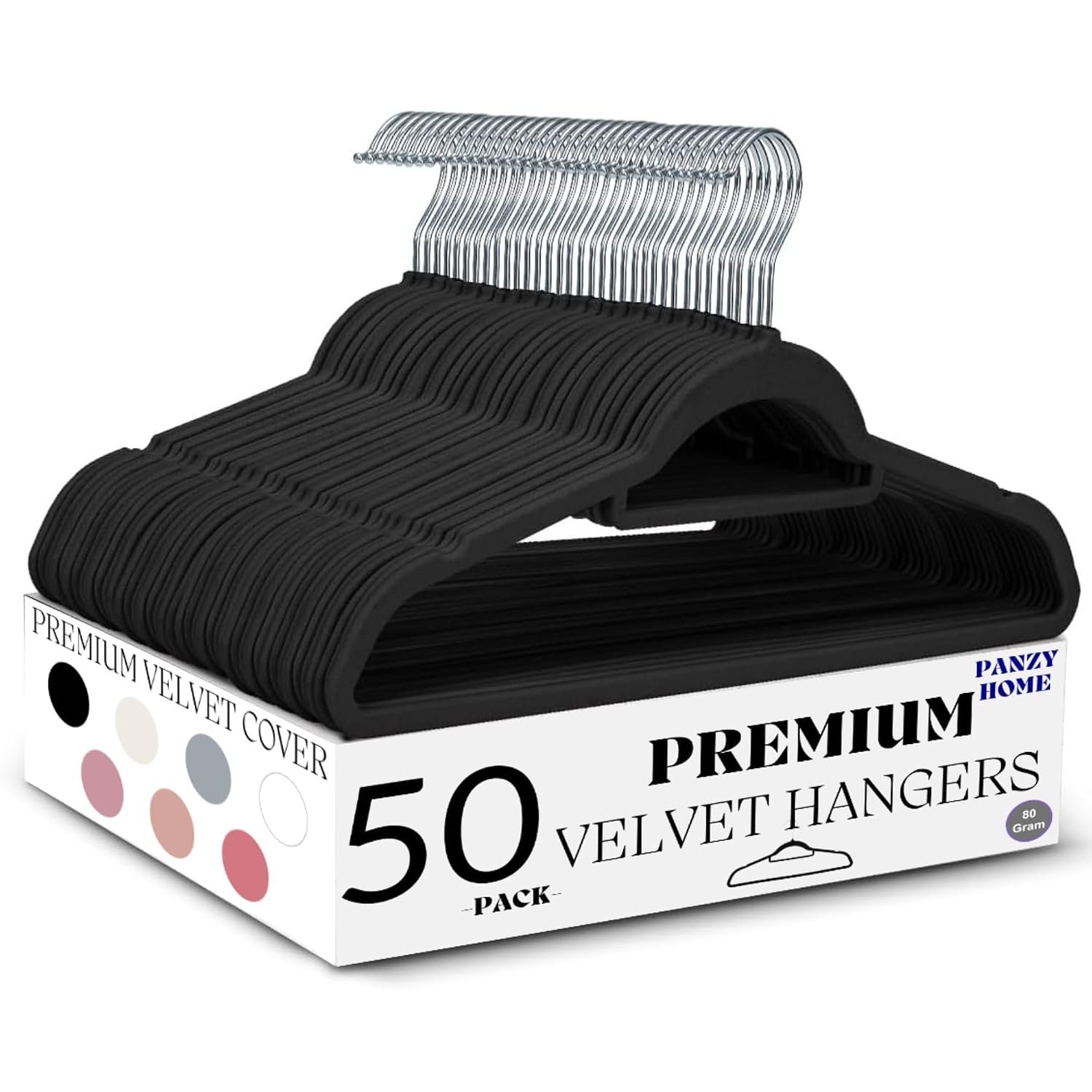 50 Velvet Hangers Non-Slip Clothes Coat Hangers Coat with Tie Bar and 360° Swivel Hook Space-Saving 0.6 cm Thick 45 cm Long, for Dresses Trousers(50 Pack Black)
