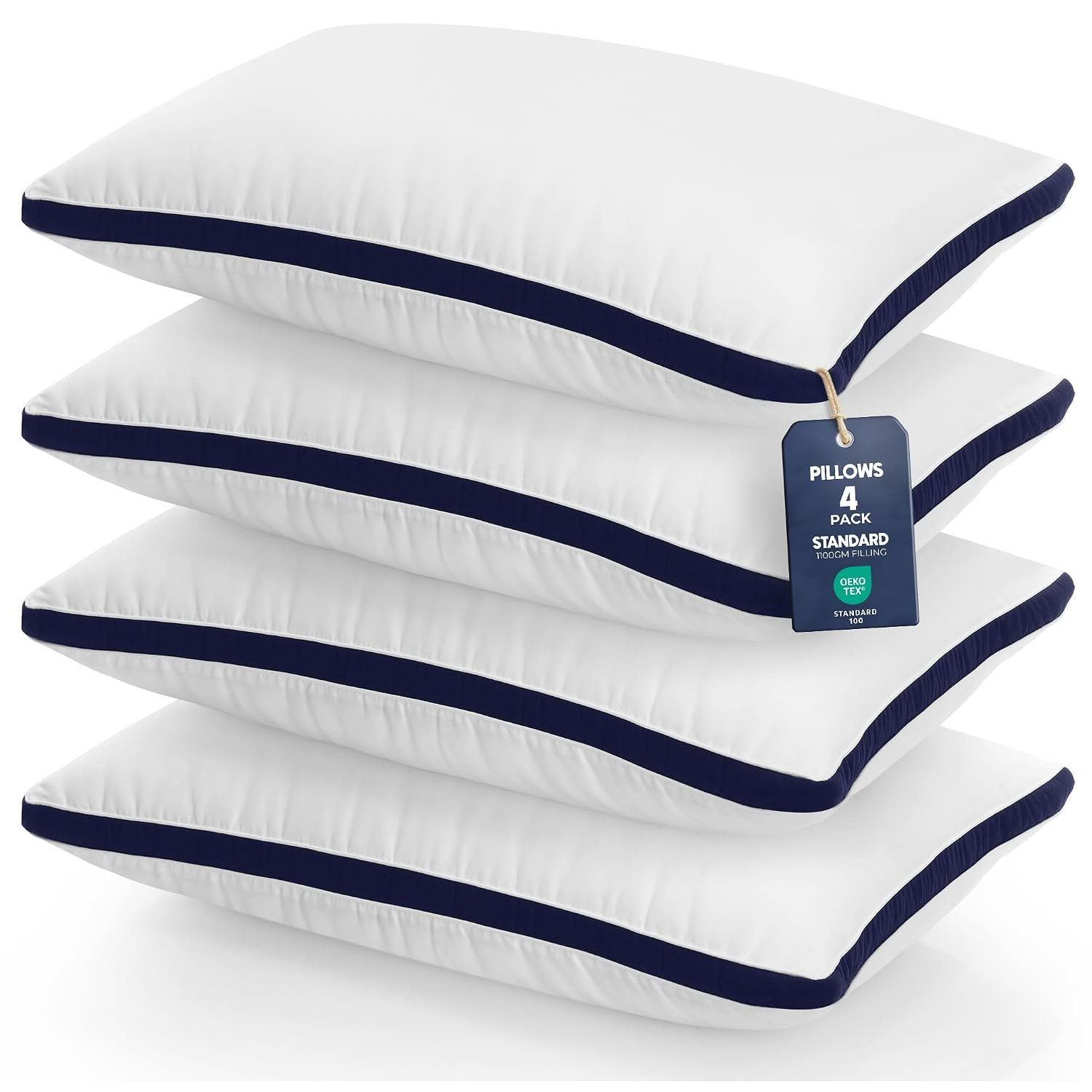 Utopia Bedding Pillows 4 Pack Standard Size, (Navy) Luxury Hotel Quality Pillows, Brushed Fabric, Bed Pillow for Back, Stomach or Side Sleepers - 20 x 30 inch / 50 x 75 cm
