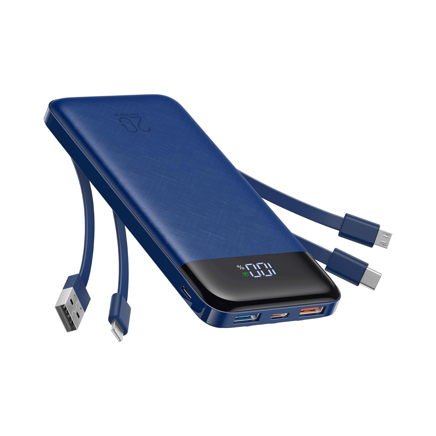 Charmast 20000mAh Power Bank with 4 Built-in Cables, 22.5W Fast Portable Charger for iPhone, Android, iPad, No Extra Cords Needed for Travel, Work, Emergency (Bule)