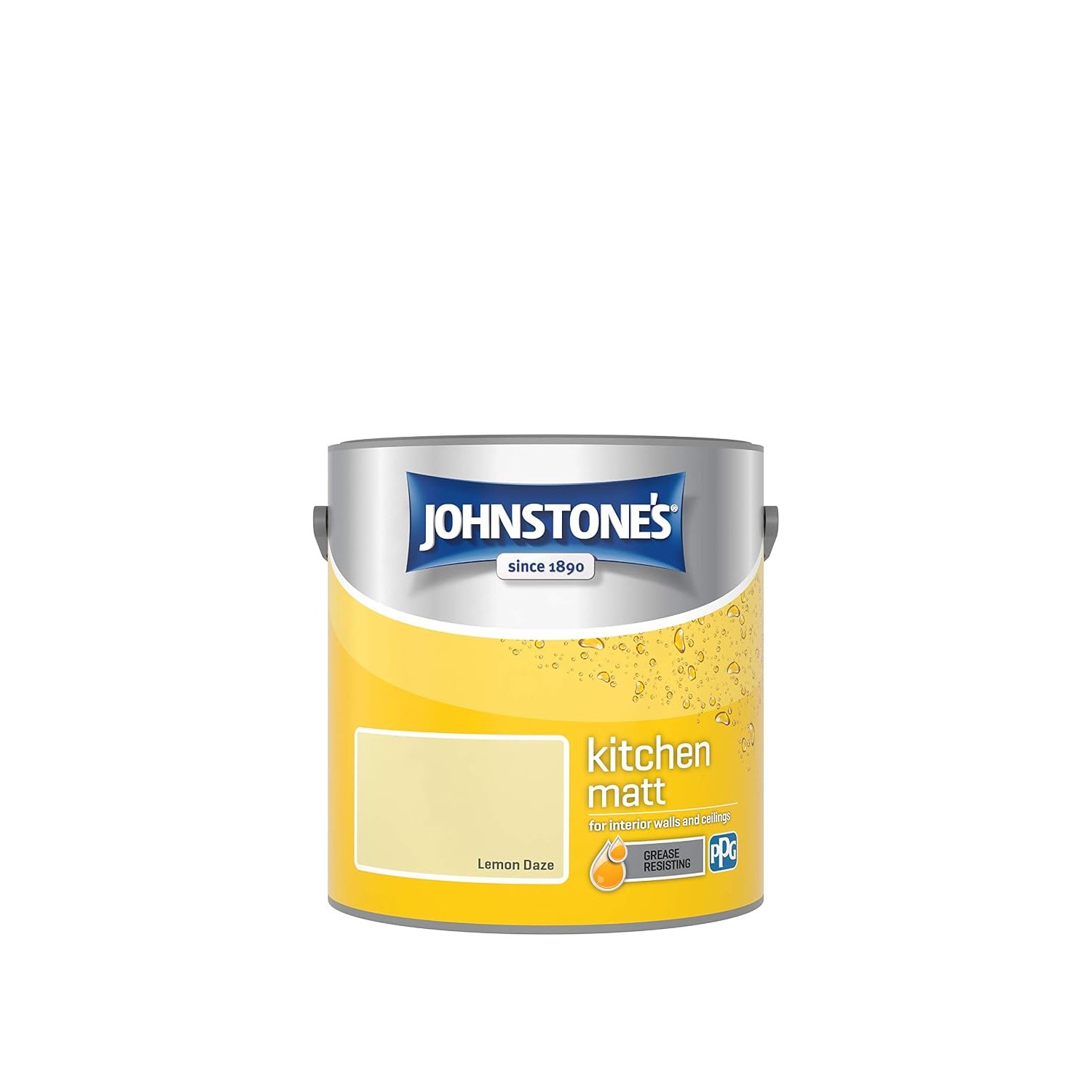 Johnstone's - Kitchen Paint - Lemon Daze - Matt Finish - Grease & Stain Resistant - Suitable for Kitchen Walls & Ceilings - Highly Durable - Low Odour - 12m2 Coverage per Litre - 2.5L