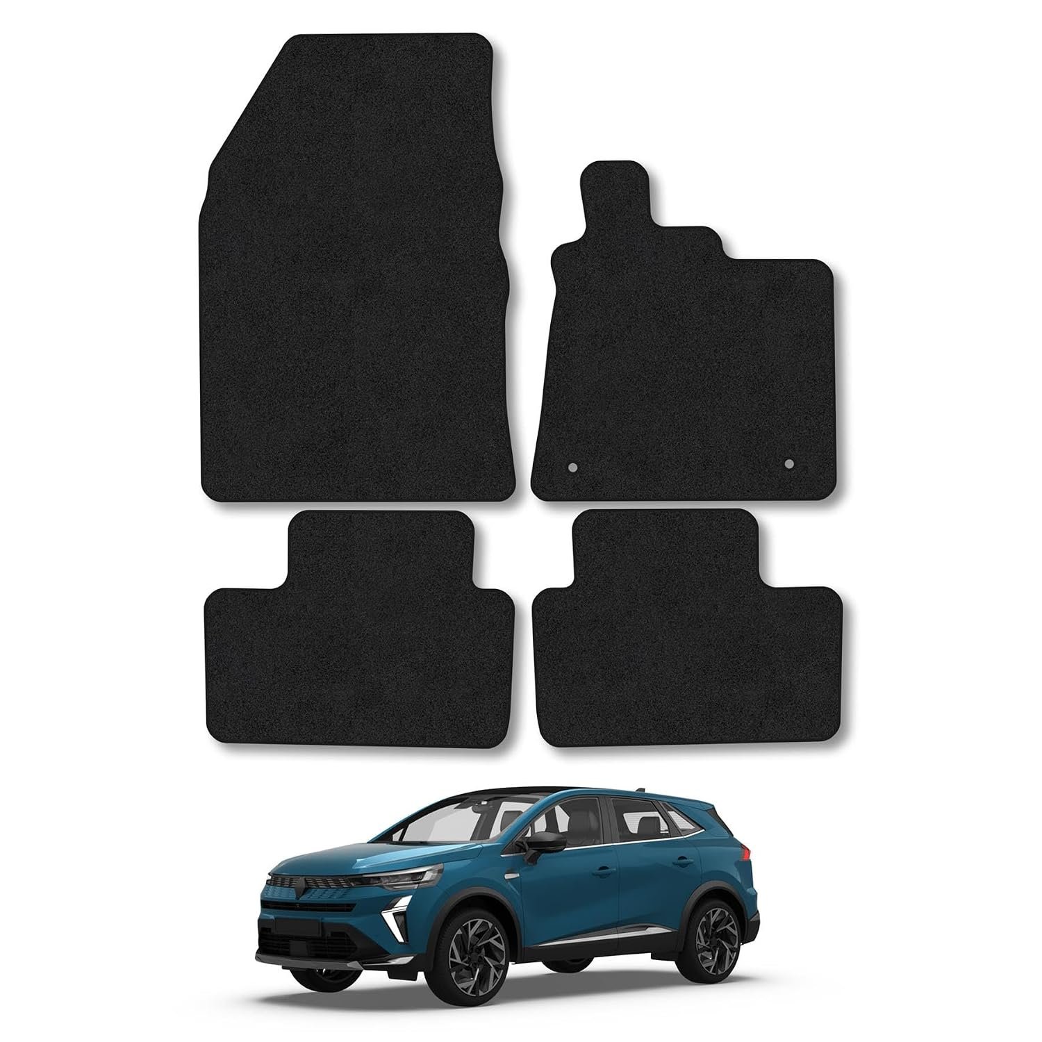 Renault Symbioz (2024+) Car Mats Accessories Tailored Fit Carpet Floor Mats Non Slip Black Trim Full Coverage Compatible Accessory Front Rear Set Anti Slip Granulated Backing Hand-Finished Clips