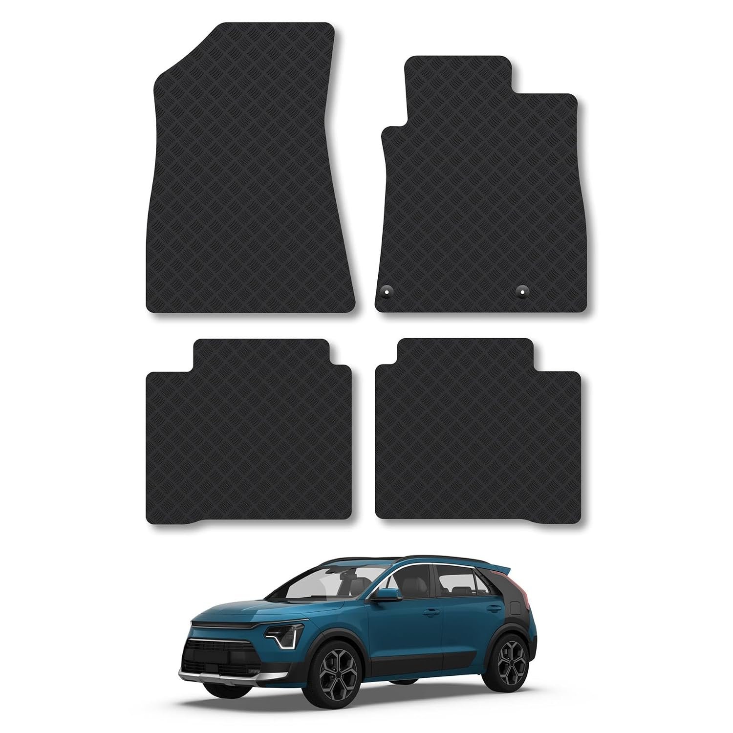 Kia Niro HEV (2022+) Rubber Car Mats Accessories Tailored Fit Compatible Accessory Waterproof Protection Non-Slip Floor Mats Full Coverage Durable Front Rear Set Coverage with Clips