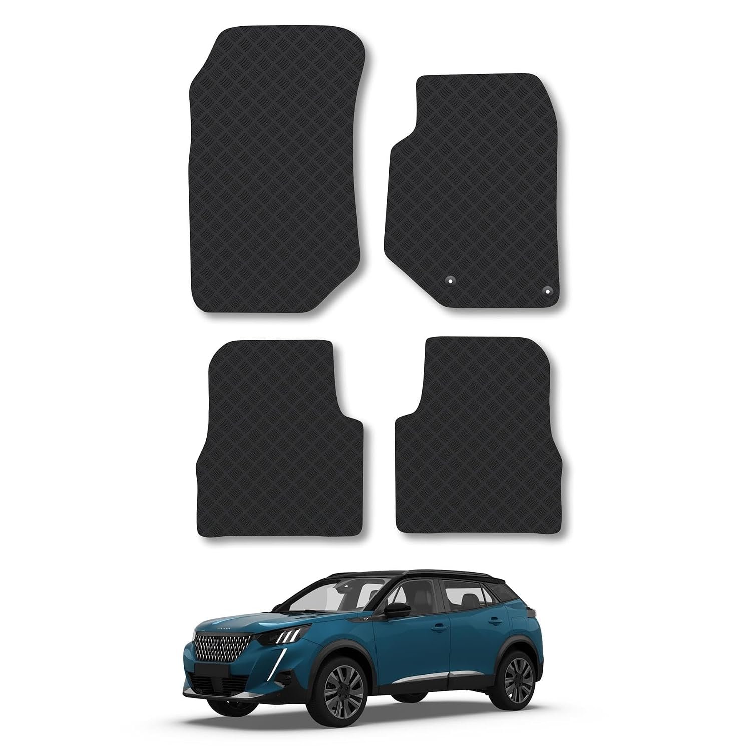 Peugeot 2008 (2020+) [NOT EV] Rubber Car Mats Accessories Tailored Fit Compatible Accessory Waterproof Protection Non-Slip Floor Mats Full Coverage Durable Front Rear Set Coverage with Clips