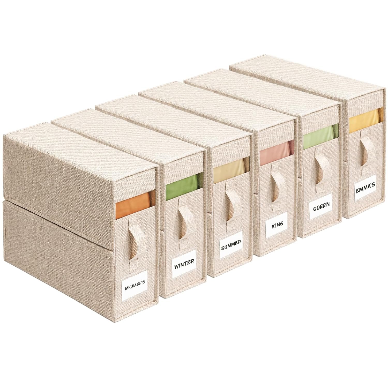 ZenStorage 6Pack Sheet Organizers and Storage - King/Queen Size Sheet Storage Organizer with Window, Foldable & Dustproof Sheet Organizer for Linen Closet for Summer Blankets & Sheet Sets,Beige