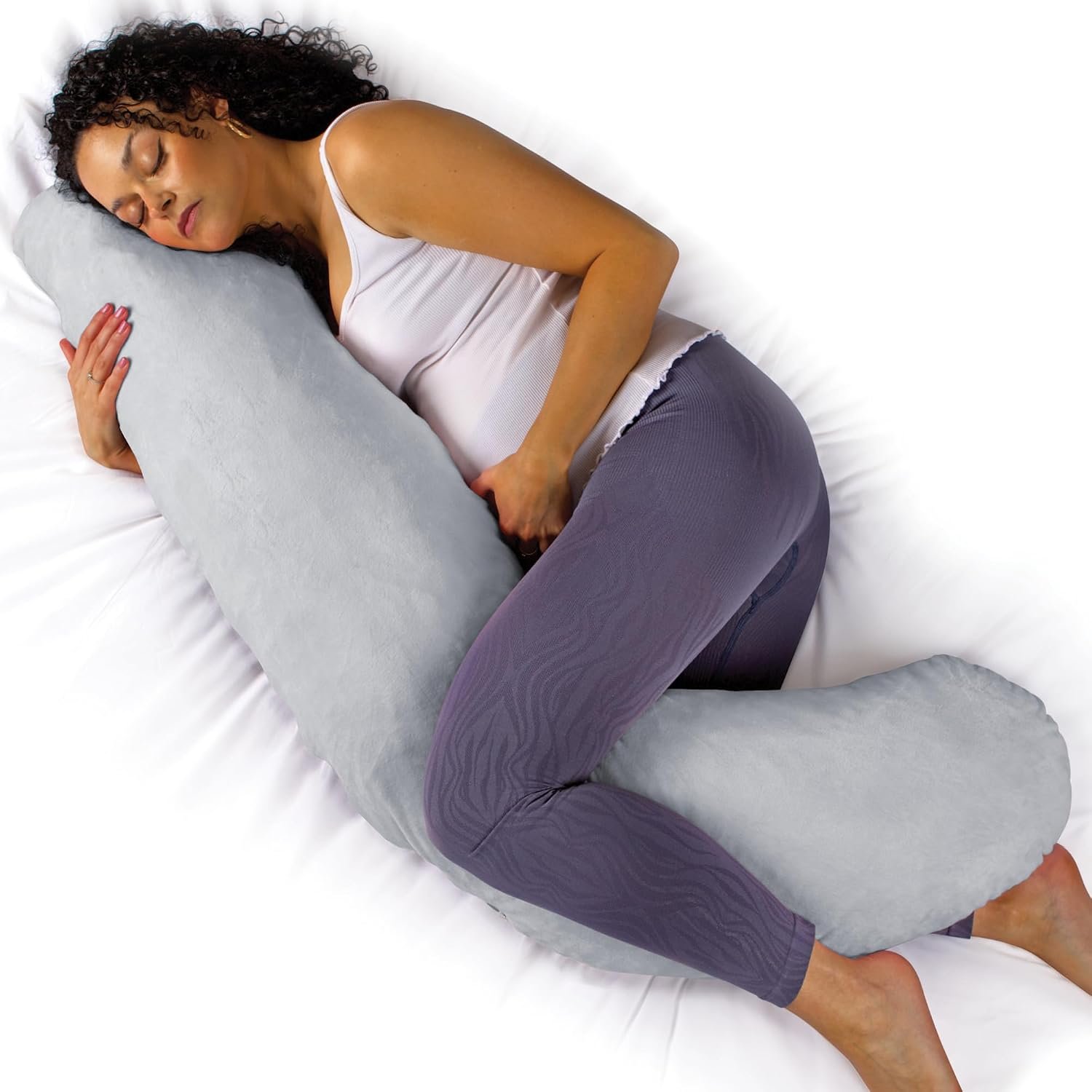 Aamira Light Grey Pregnancy Pillow, L Shaped Shredded Memory Foam Maternity Pillow, Full Body Support Pregnancy Pillows for Sleeping, Machine Washable & Removable Velvet Cover