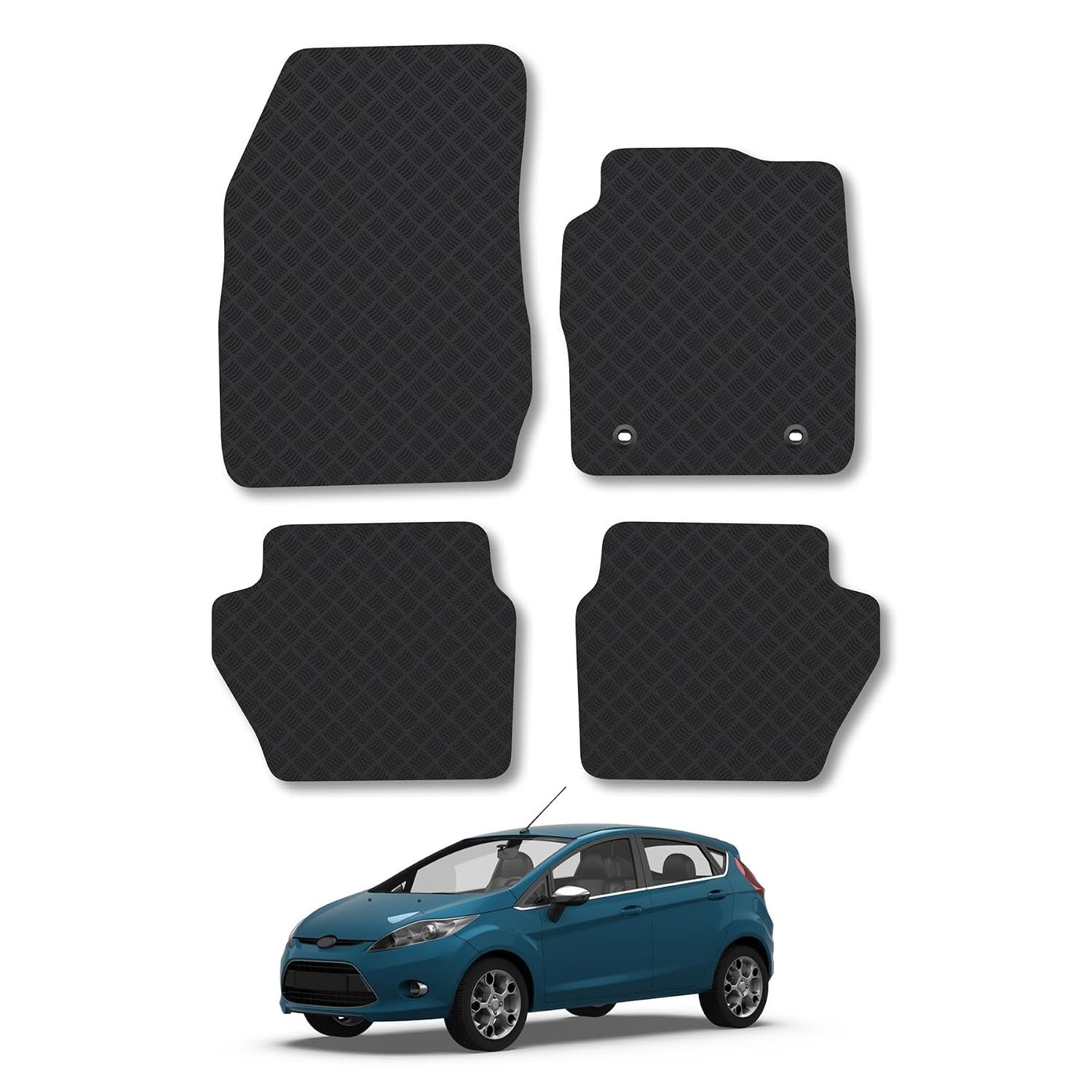 Ford Fiesta (2008-2011) [MK6] Car Mats Accessories Tailored Fit Carpet Floor Mats Non Slip Grey Trim Accessory Compatible Front Rear Set Anti Slip Full Coverage Granulated Backing Hand-Finished Clips