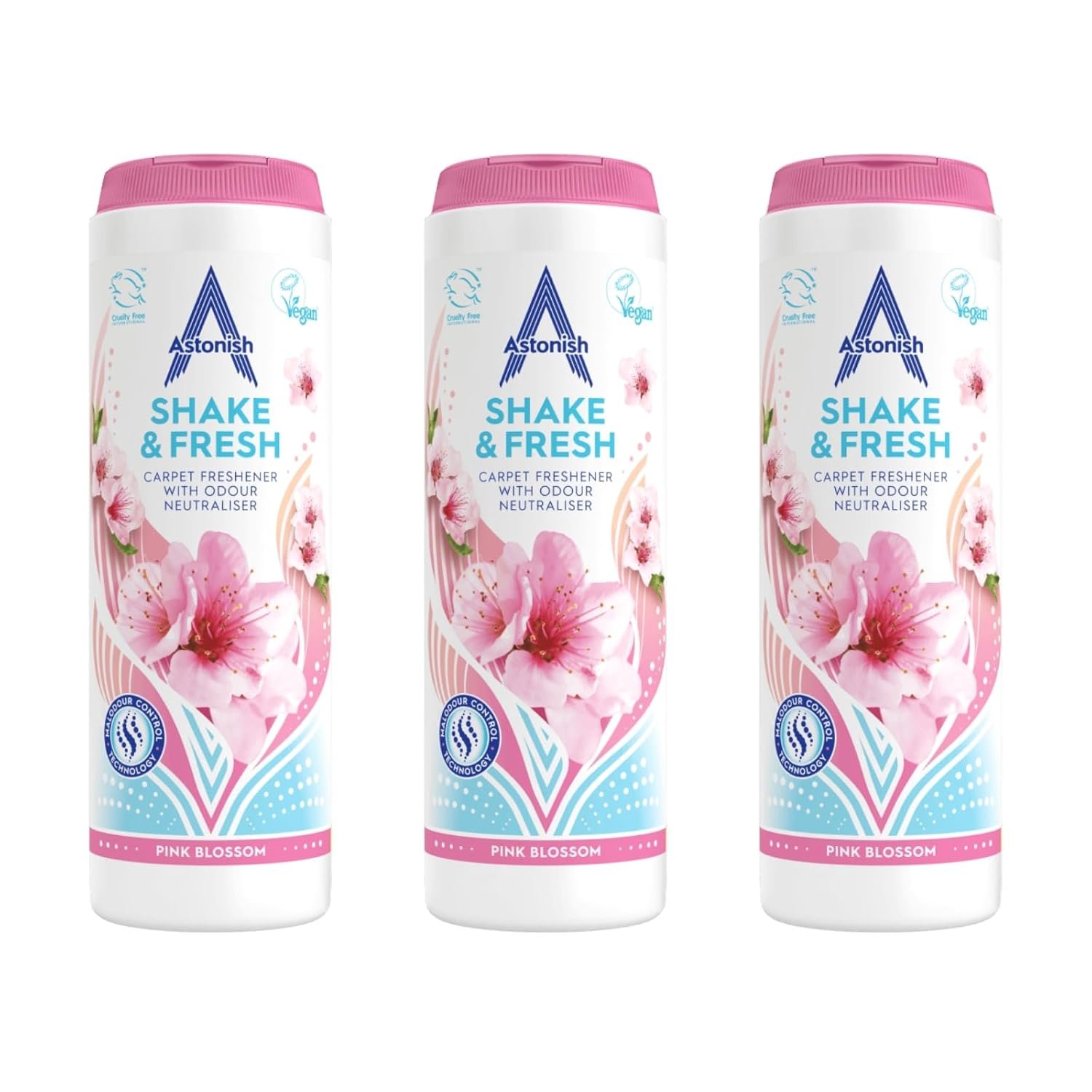 Astonish Shake & Fresh Carpet Freshener, Eliminates Odours, Pink Blossom, 3 x 350g