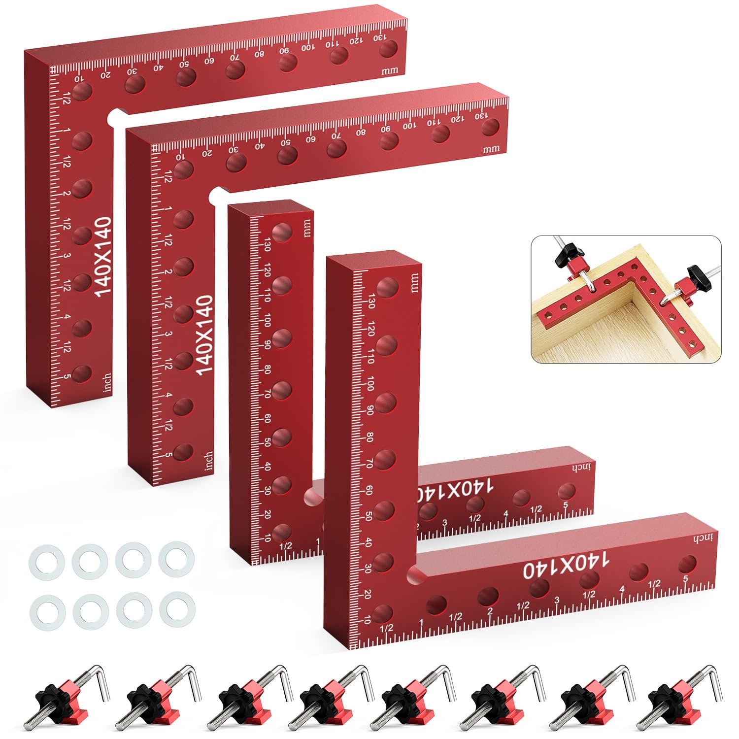 Housolution 90 Degree Positioning Squares Right Angle Clamps 5.5" x 5.5"(14 x 14cm) Aluminum Alloy Corner Clamps for Woodworking Tools, Wood Clamps for Picture Frame Box Cabinets Drawers (4pack)
