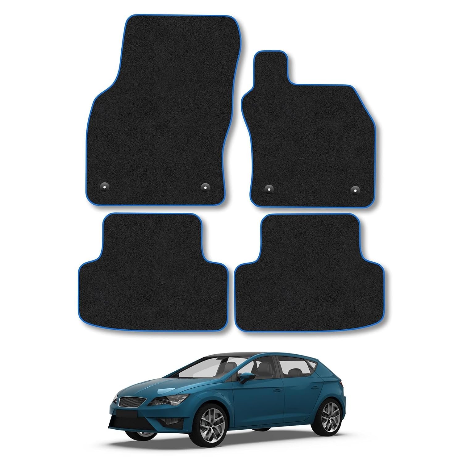 Car Mats Compatible With Seat Leon (2013-2020) Blue Trim Carpet Tailored Fit Car Floor Mats Set Accessory Custom Fit Water-Resistant Anti Slip Backing All Weather Full Coverage With Clips