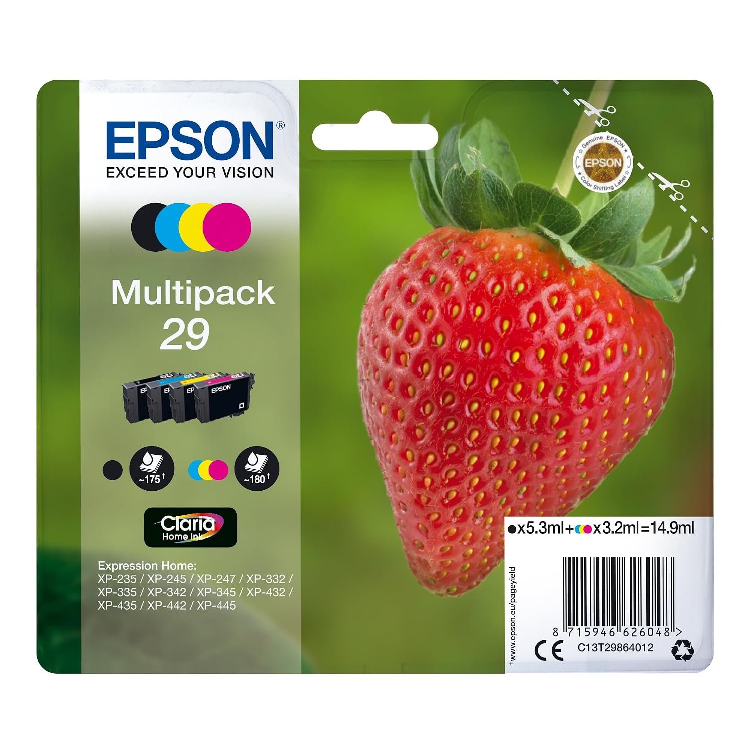 Epson 29 Strawberry Genuine Multipack, 4-colours Ink Cartridges, Claria Home Ink