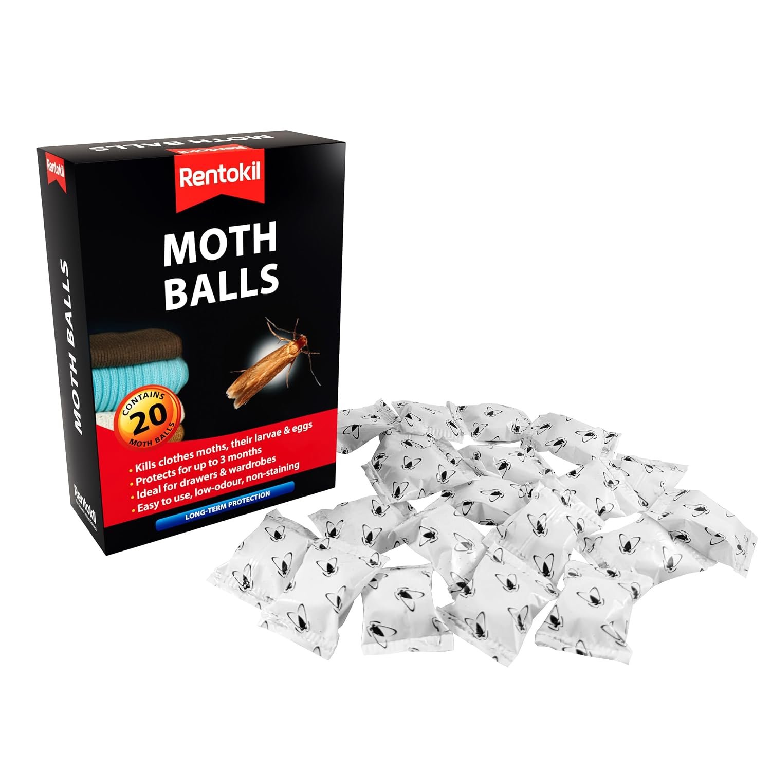 Rentokil RKLPSM97 Moth Balls (Pack of 20), Clear, 10.3x14.5x4.3 cm