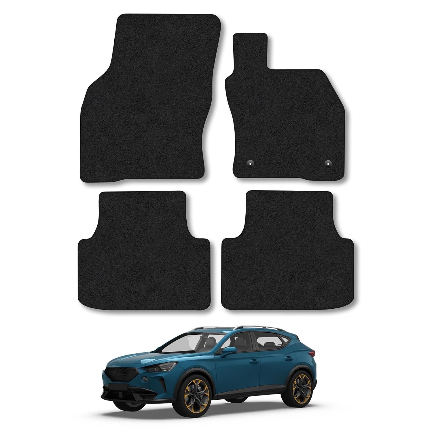 Cupra Formentor (2020+) Car Mats Accessories Tailored Fit Carpet Floor Mats Non Slip Black Trim Full Coverage Compatible Accessory Front Rear Set Anti Slip Granulated Backing Hand-Finished Clips