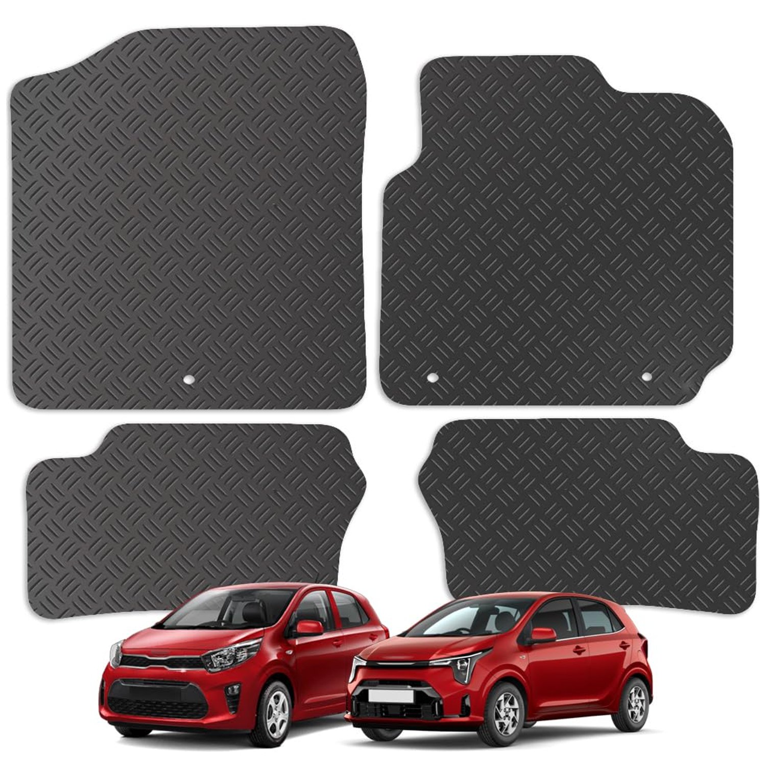 Carsio Rubber Car Mats For Kia Picanto 2017+ Onwards Tailored Fit Floor Mat Set Complete Accessory Black Custom Fitted - All Weather & Heavy Duty, Anti-Slip Backing with Clips