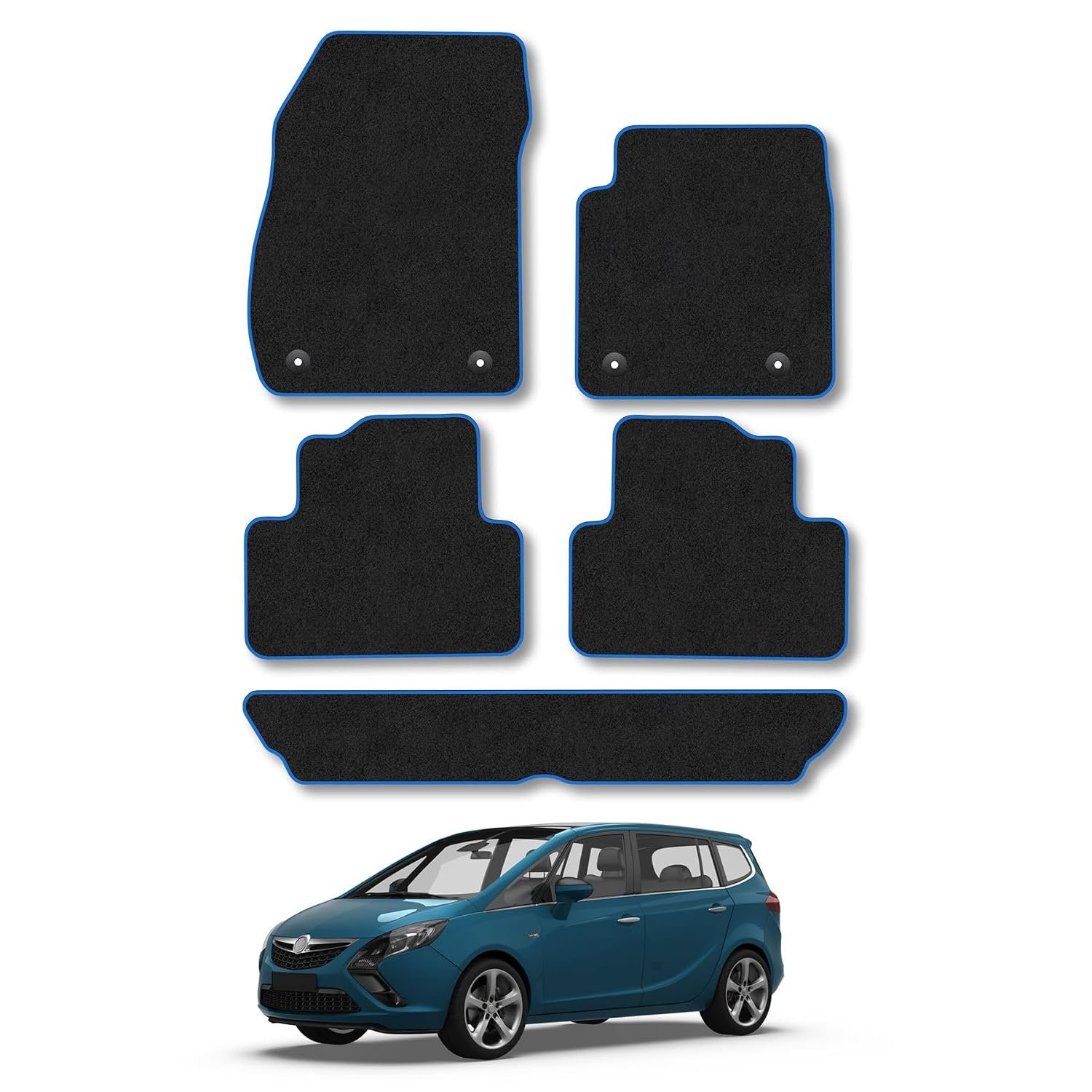 Vauxhall Zafira C (2012-2018) [7 Seat Tourer] Car Mats Accessories Tailored Fit Carpet Floor Mats Non Slip Blue Trim Full Compatible Accessory Granulated Backing Front Rear Set Anti Slip Clips