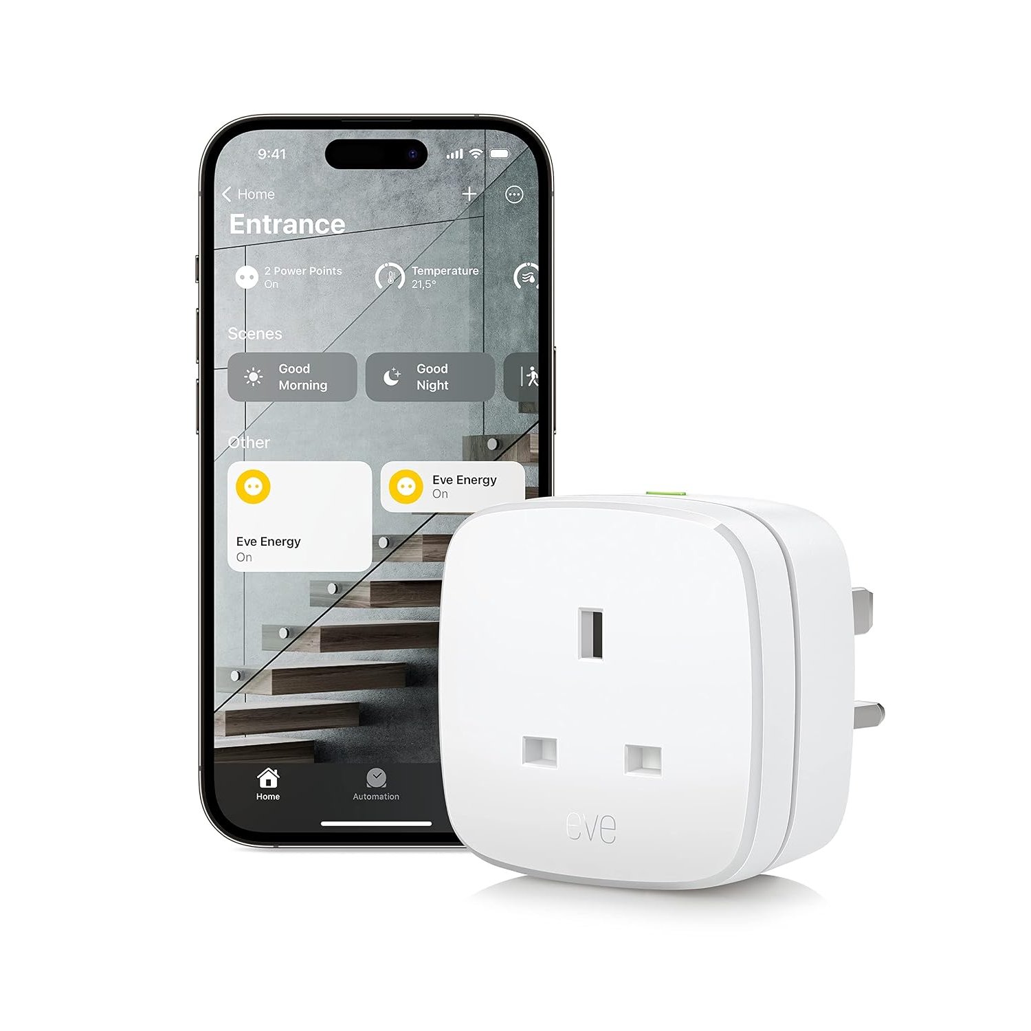 Eve Energy (Matter) UK-Smart Plug, Control and Automate Lights/Appliances, Secure and Private, Easy Setup, Future-Proof with Matter and Thread, Works with Apple HomeKit, Alexa, Google Home,SmartThings