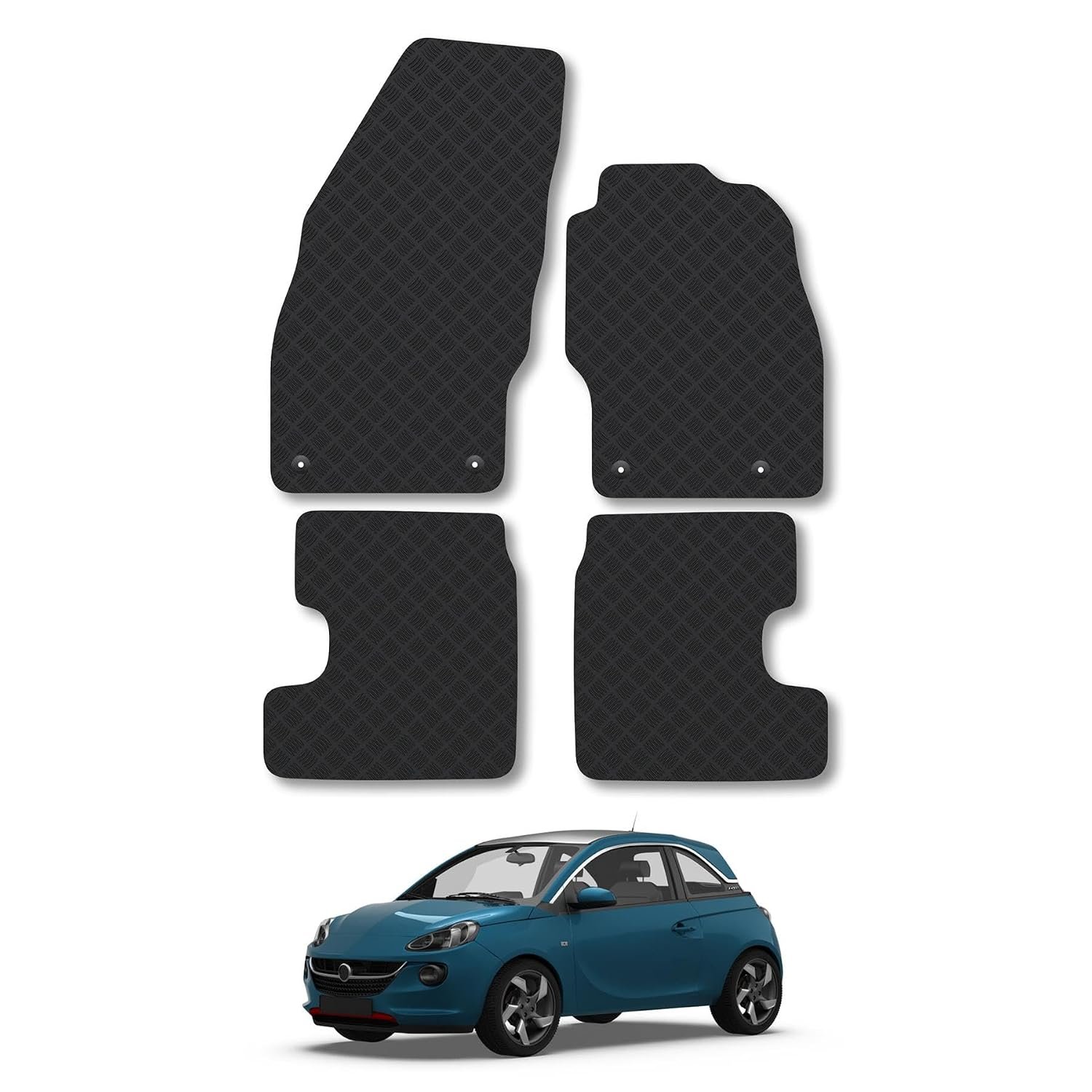 Vauxhall Adam (2012-2019) Rubber Car Mats Accessories Tailored Fit Compatible Accessory Waterproof Protection Non-Slip Floor Mats Full Coverage Durable Front Rear Set Coverage with Clips