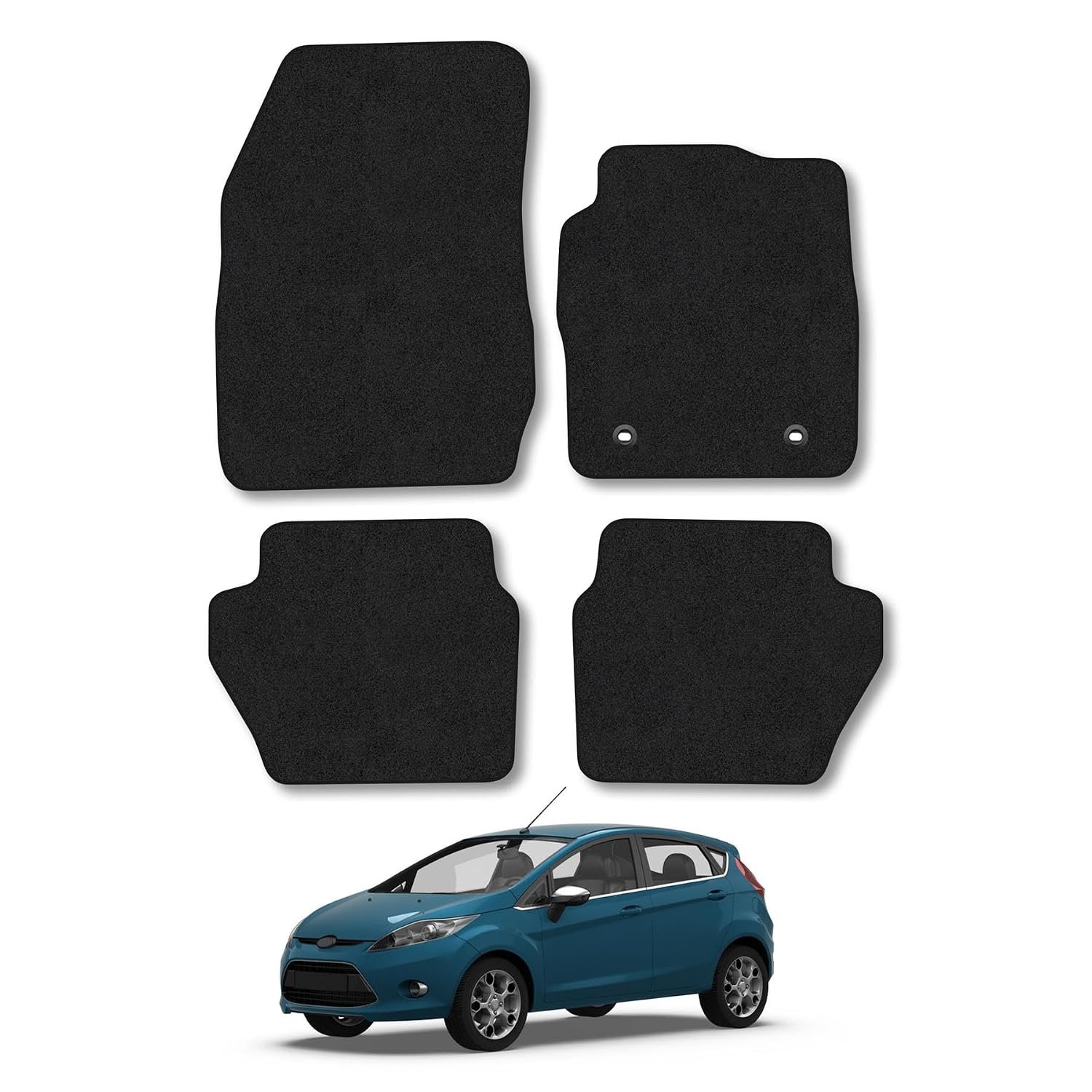 Ford Fiesta (2008-2011) [MK6] Car Mats Accessories Tailored Fit Carpet Floor Mats Non Slip Black Trim Full Coverage Compatible Accessory Front Rear Set Anti Slip Granulated Backing Hand-Finished Clips