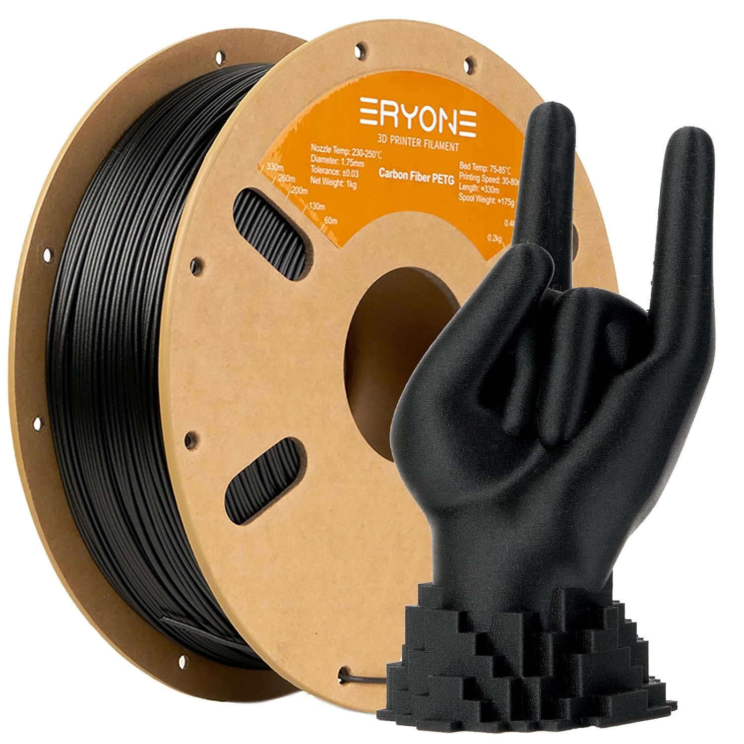 ERYONE PETG Carbon Fiber Filament 1.75mm +/- 0.03mm, PETG CF 3D Printer Filament, 1kg Spool (2.2LBS), Black