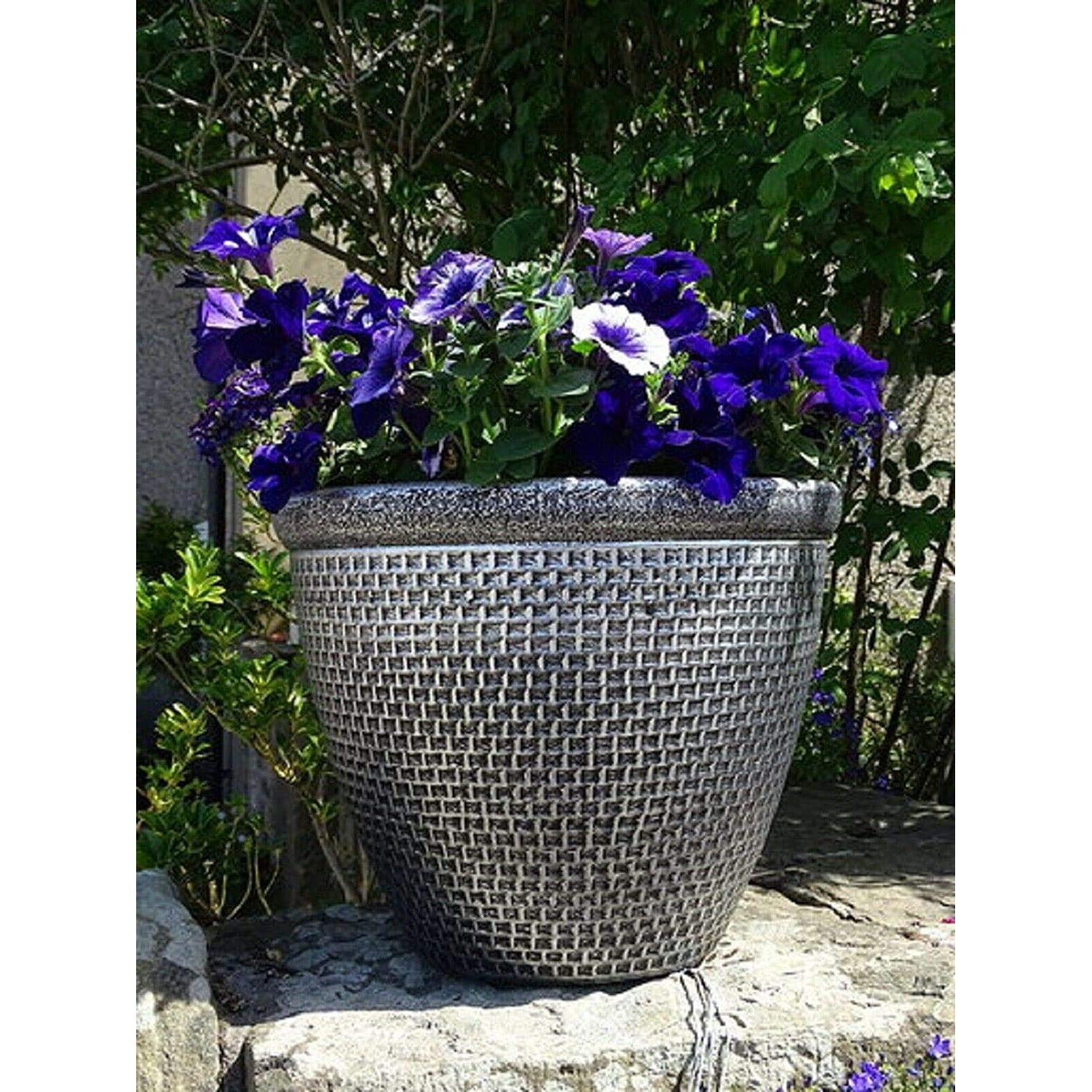 SG Traders 2 X Large Plastic Round Cromarty Plant Pots Flower Pot Planter Garden Decoration Antique Silver 30cm Plant Pot Outdoor Flower Pots Outside Garden Planters Outdoor With Drainage Holes