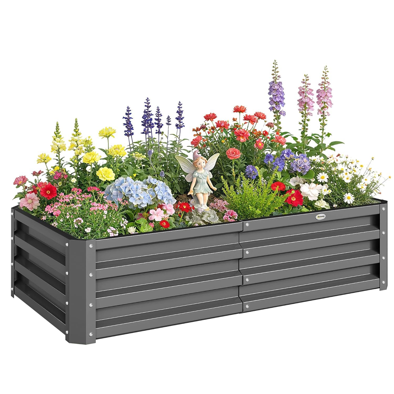 Outsunny 216L Raised Garden Bed, Galvanised Planter Box Outdoor with Open Bottom, Metal Raised Garden Bed Kit for Vegetables, Flowers and Herbs, 120 x 60 x 30.5cm, Light Grey