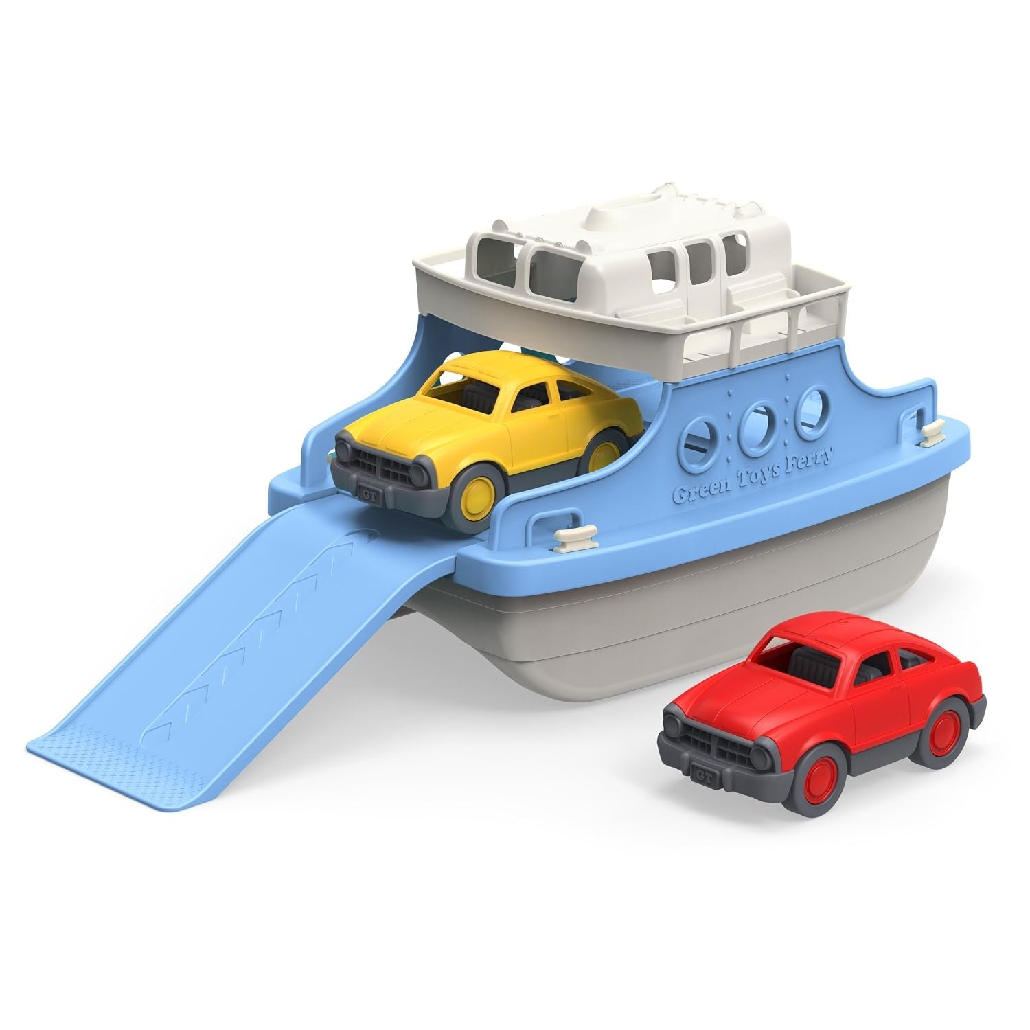 Green Toys Ferry Boat with Mini Cars Bathtub Toy, Blue/White