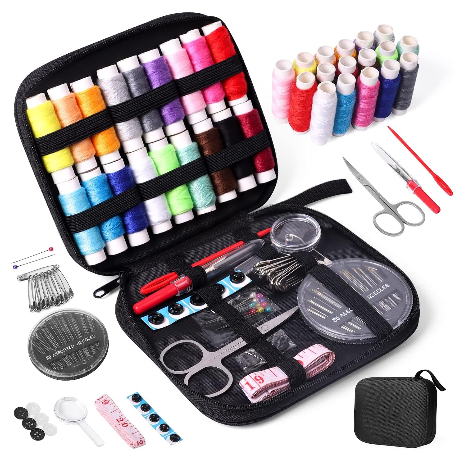 JUNING Travel Sewing Kit Portable Sewing Supplies Accessories for Adults, Beginner, Home, Emergency, Including Needle and Thread kit, Scissors,Tape Measure, Seam Ripper (B-Nomal)