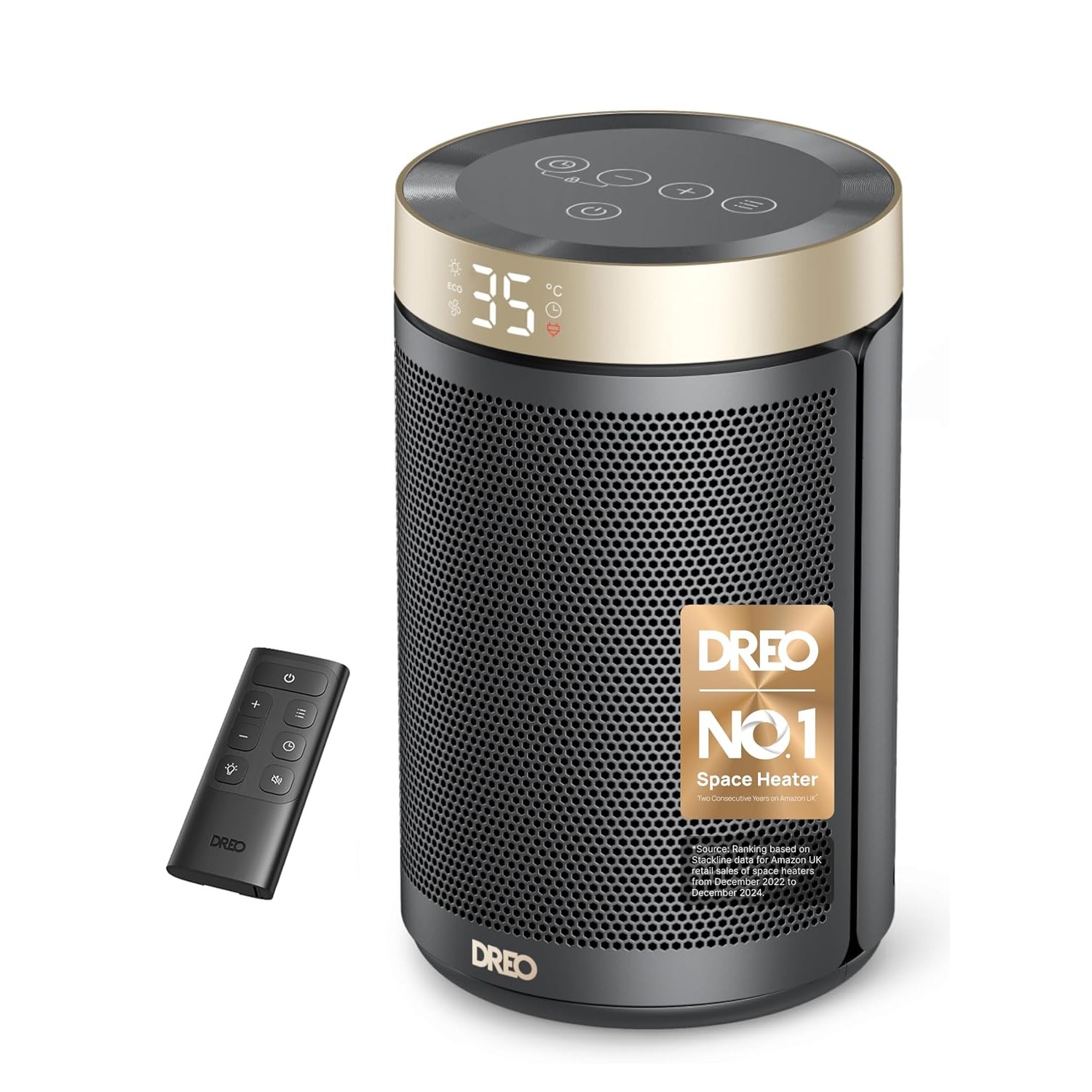 Dreo Electric Heater, 1500W Energy Efficient Space Room Heater, Upgrade Remote Portable Ceramic Fan Heaters, Thermostat, 3 Modes 12H Timer, Overheat & Tip Over Protection, for Bedroom, Atom 316, Gold