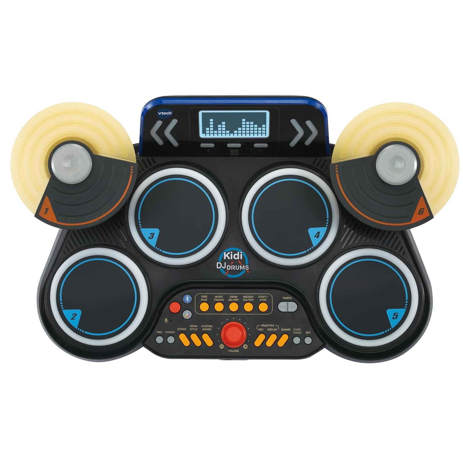 VTech Kidi DJ Drums, Light-up Electronic Drum Kit for Kids, with 4 Drums, 2 Cymbals, Drum Sticks, Bluetooth, Coach Mode and More, Music Toy for Ages 5, 6, 7Plus Years, English Version