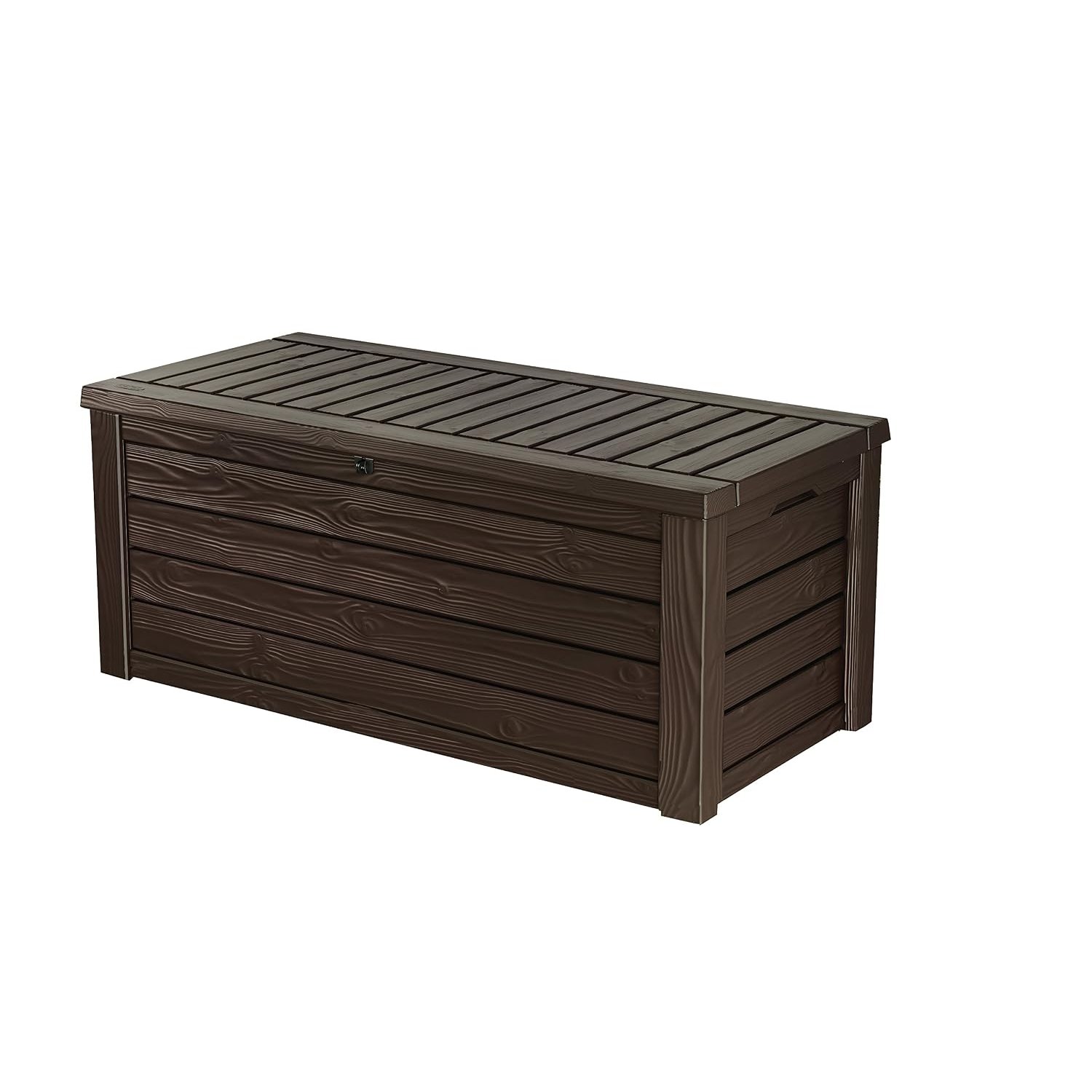 Keter Westwood 570L Outdoor 75% recycled Garden Furniture Storage Box Brown Wood Panel Effect ; Fade Free ; All Weather Resistant ; Safe and Secure ; Zero Maintenance ; 2 year Warranty