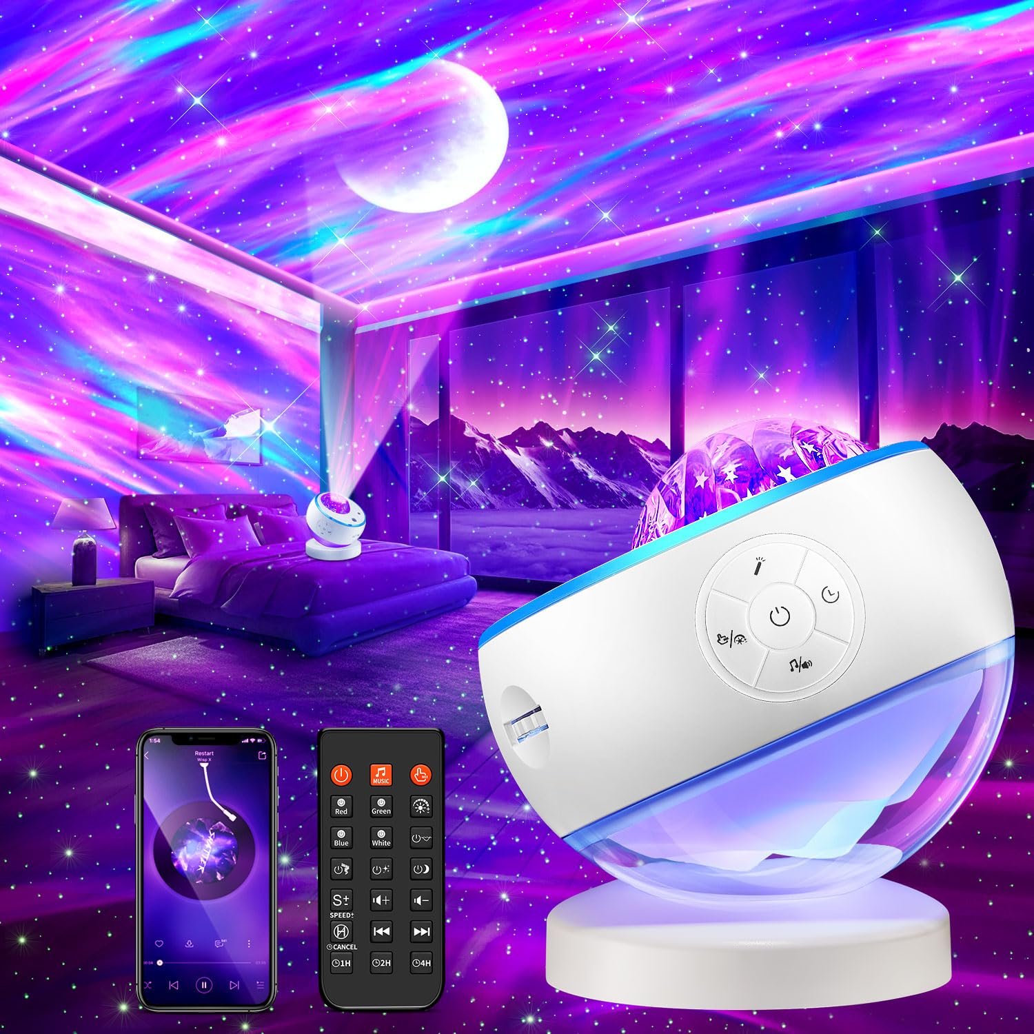 One Fire Galaxy Projector 16 ​Colour Gifts for Teenager Girls Birthday Gifts for Women Boys 15 White Noise Machine Bluetooth Night Light Projector Remote Sensory Lights Decor Bedroom Accessories