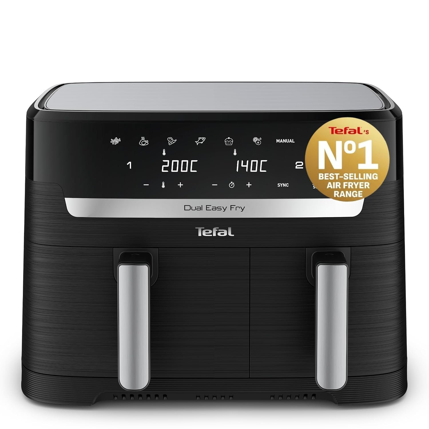Tefal Easy Fry Dual Zone 8.3L Air Fryer, 8-in-1, Black and Metal