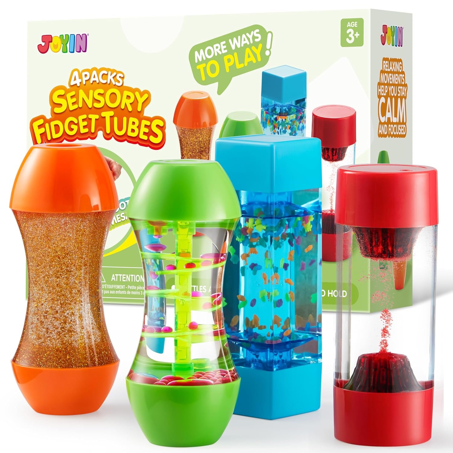 JOYIN 4-Pack Fidget Tubes for Kids, Sensory Tubes, Stress Relief Toy, Speech Therapy, Calming Toys for Children with Autism, Calm Down Corner Classroom Supplies, Easter School Gifts for Toddlers