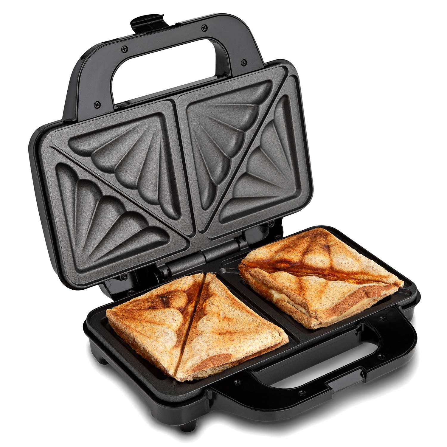 Global Gourmet Sandwich Toaster/Toastie Maker – Deep Fill 4 Slice Electric Grill Press, Non Stick Hot Plates, 900W Snack Machine for Toasted Sandwiches, Panini & Cheese, Black/Silver