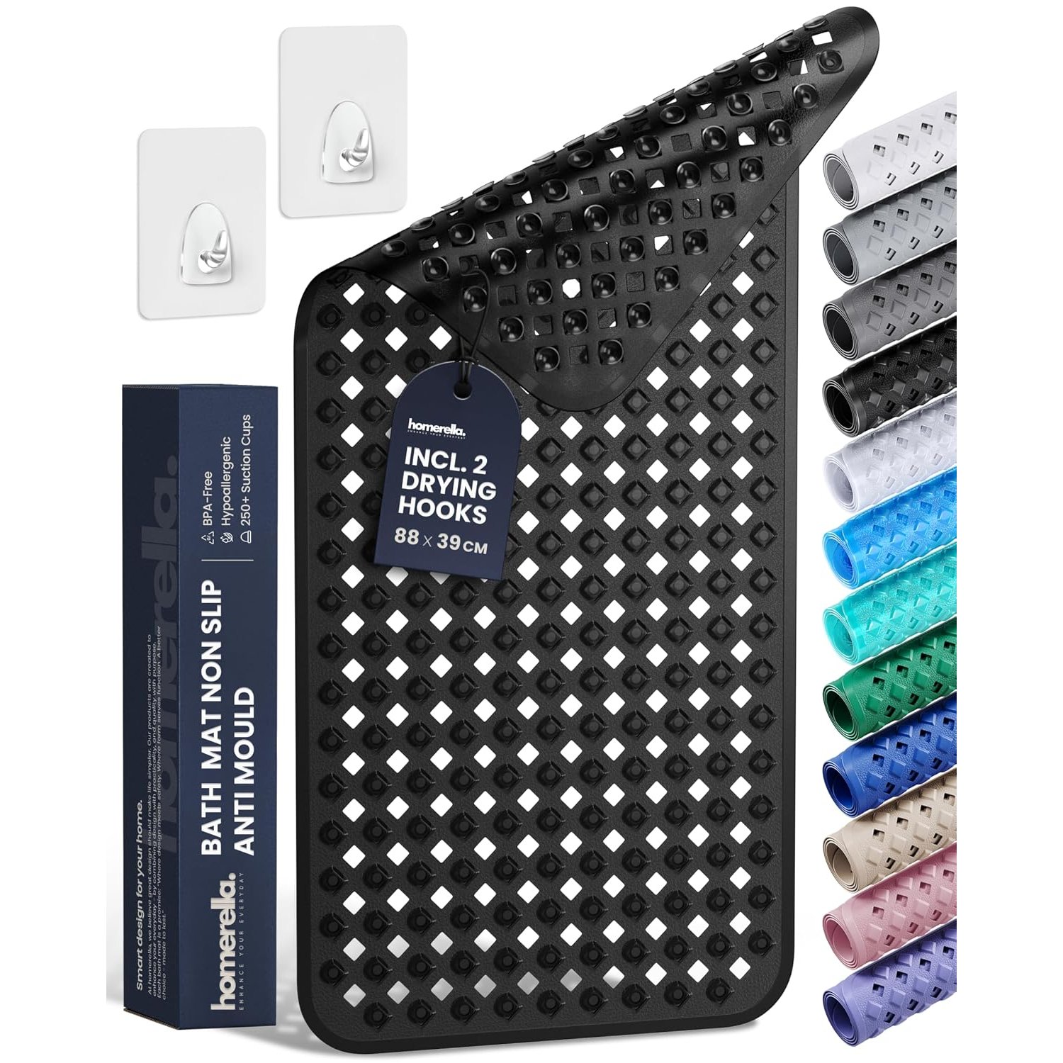 Bathtub Mat Non Slip Anti Mould 88x39cm - homerella® Shower Mat Machine Washable & BPA free, Shower Mat Non Slip Anti Mould, Anti Slip Bath Mat, Shower Mats for Inside Shower and Tub
