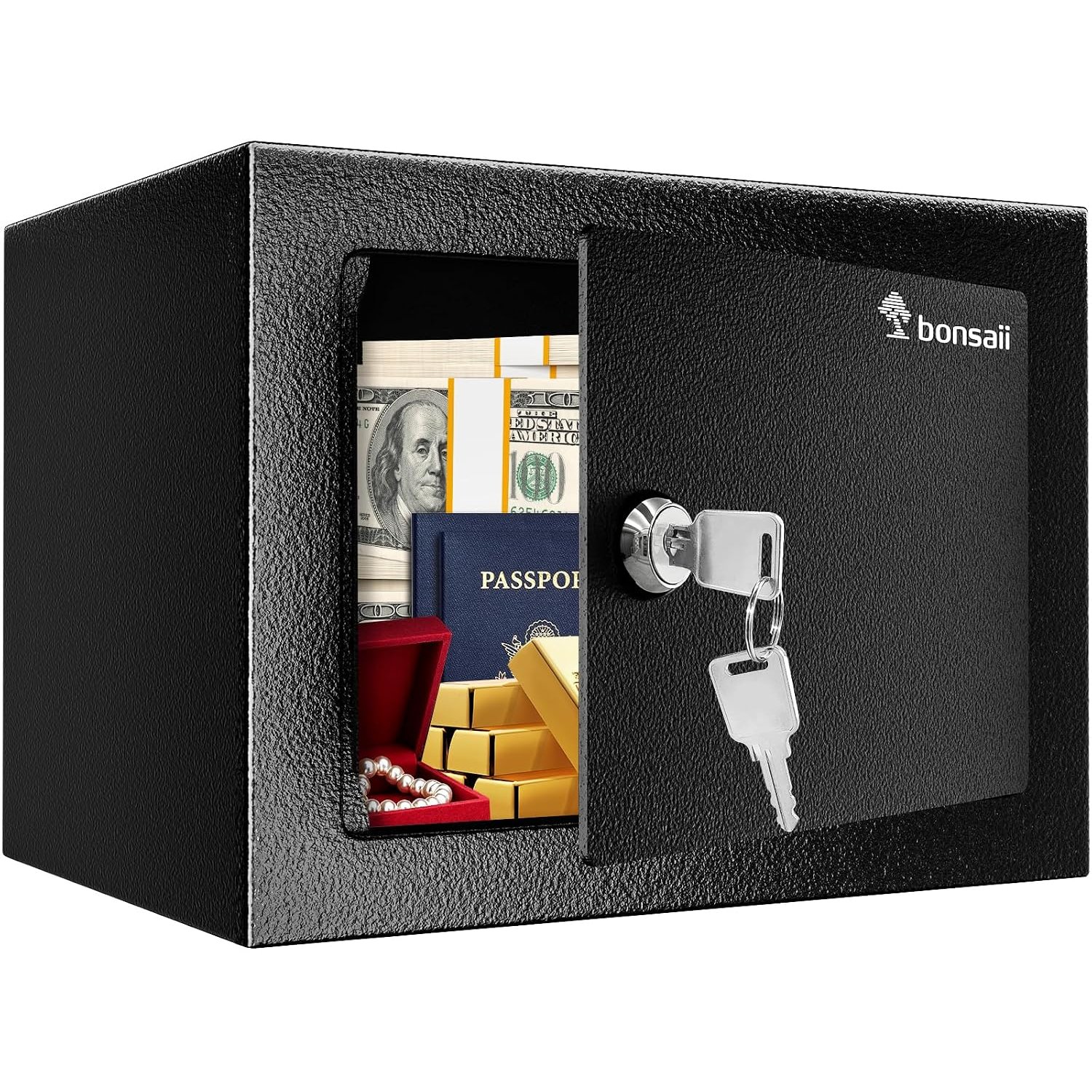 Bonsaii Safe Box with Key, Steel Construction Money 6.6L Small Safe Box for Home, Security for Cash Jewelry, 17x23x17 CM