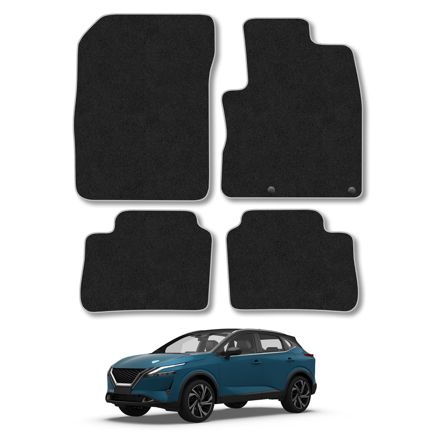 Nissan Qashqai E-Power (2022+) Car Mats Accessories Tailored Fit Carpet Floor Mats Non Slip Grey Trim Accessory Compatible Front Rear Set Anti Slip Full Coverage Granulated Backing Hand-Finished Clips