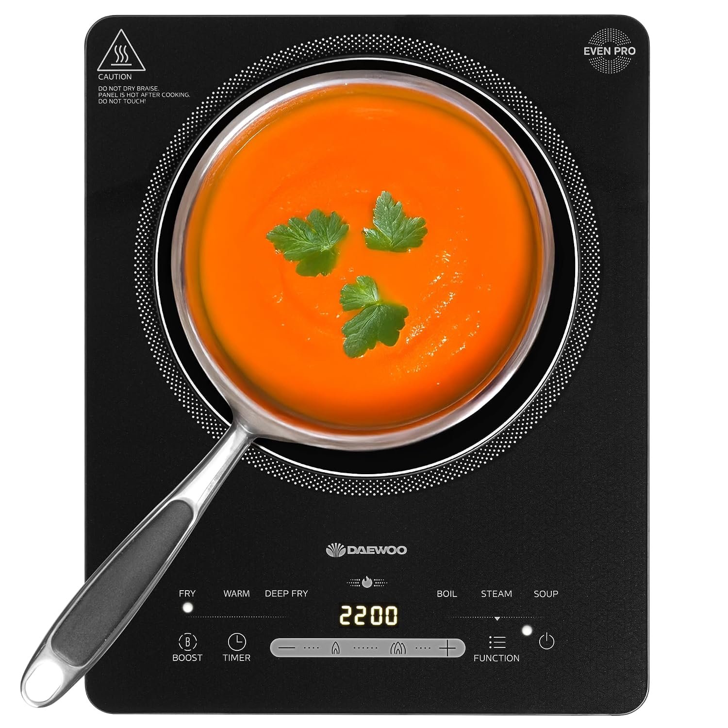 Daewoo 2200W Portable Single Induction Hob – Convenient Electric Cooktop for Use With Induction-Suitable Pans, 6 Presets, LED Controls & Timer