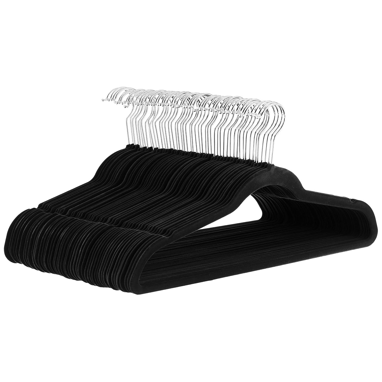 Amazon Basics Slim Velvet Non-Slip Suit Hangers - Pack of 50, Black