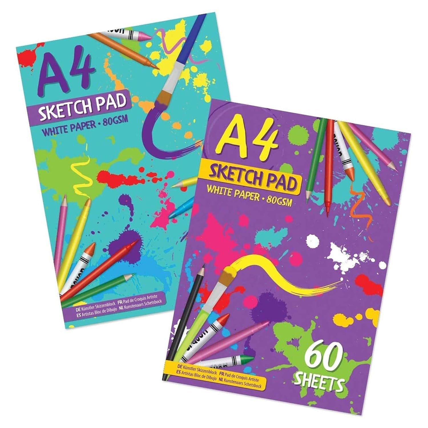 G4GADGET A4 Sketchbook for Kids with 80 White Premium Pages, 2 Pack | Best Sketch Pad for Colouring, Painting, Sketching and More (Cover May Vary)