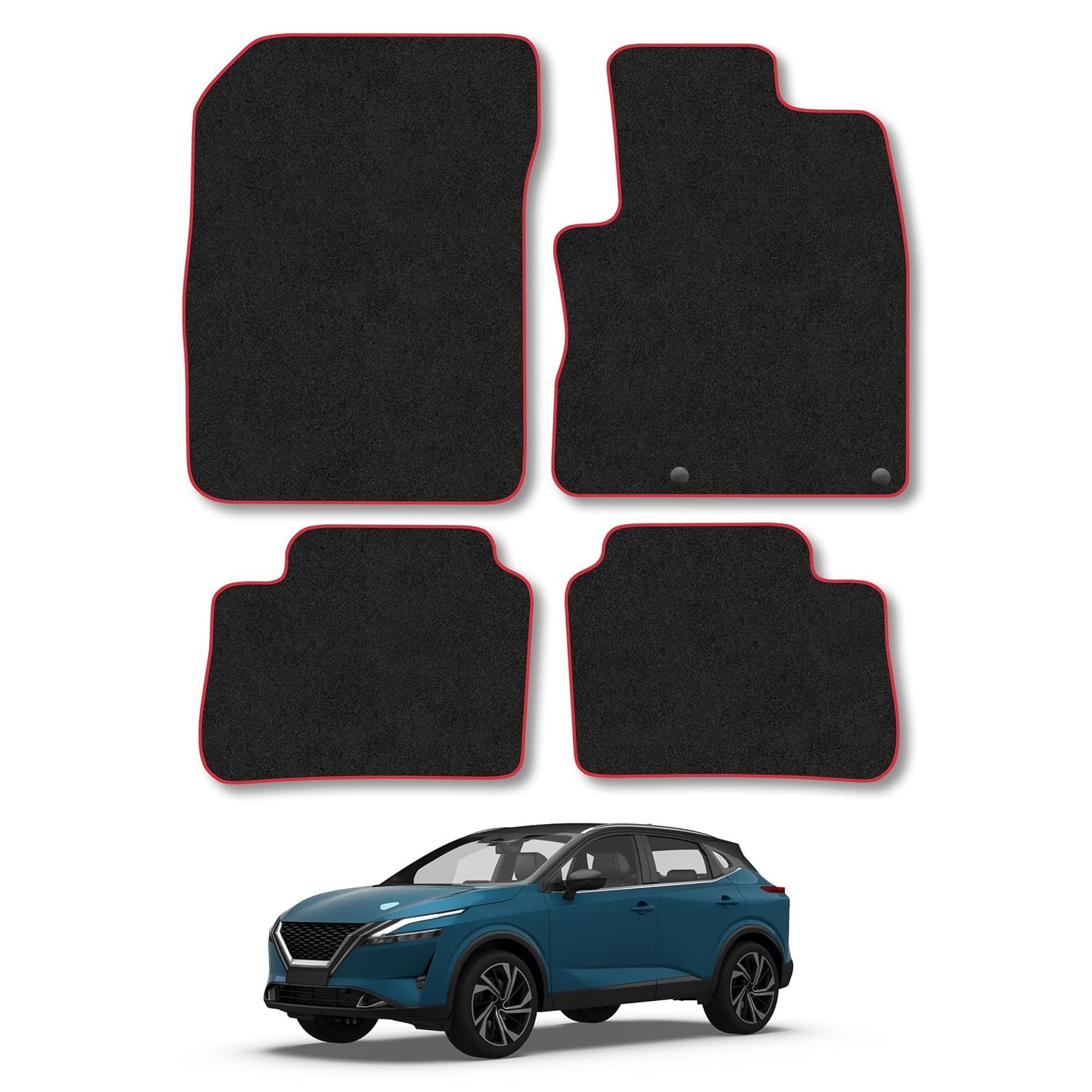 Nissan Qashqai E-Power (2022+) Car Mats Accessories Tailored Fit Carpet Floor Mats Non Slip Red Trim Accessory Compatible Front Rear Set Anti Slip Backing Custom Fit Hand-Finished Full Coverage Clips