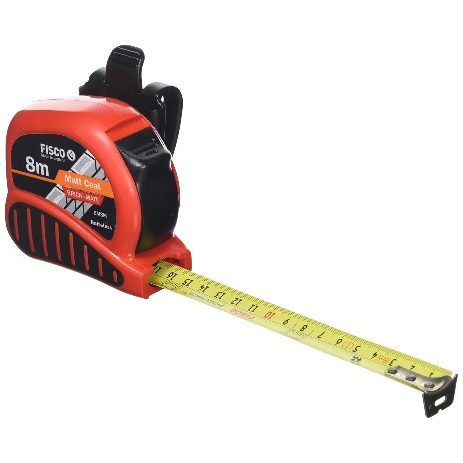 Brick-Mate 8m Pocket Tape I Made in UK I Width 25mm I EC Class I I For metric measurements I Optimized for professional bricklayers I 3 functions I Hultafors
