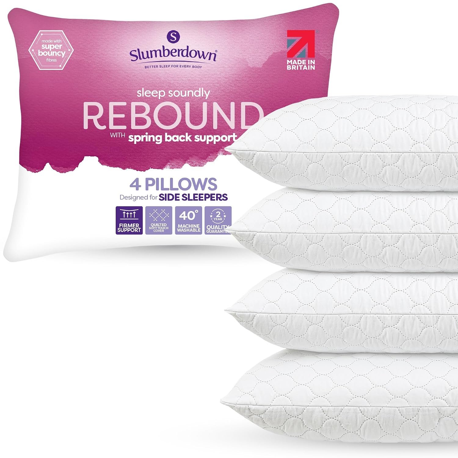 Slumberdown Pillows 4 Pack Hotel Quality – Firm, Plump Hypoallergenic Pillows for Back & Side Sleepers, Sleep Better. Feel Better