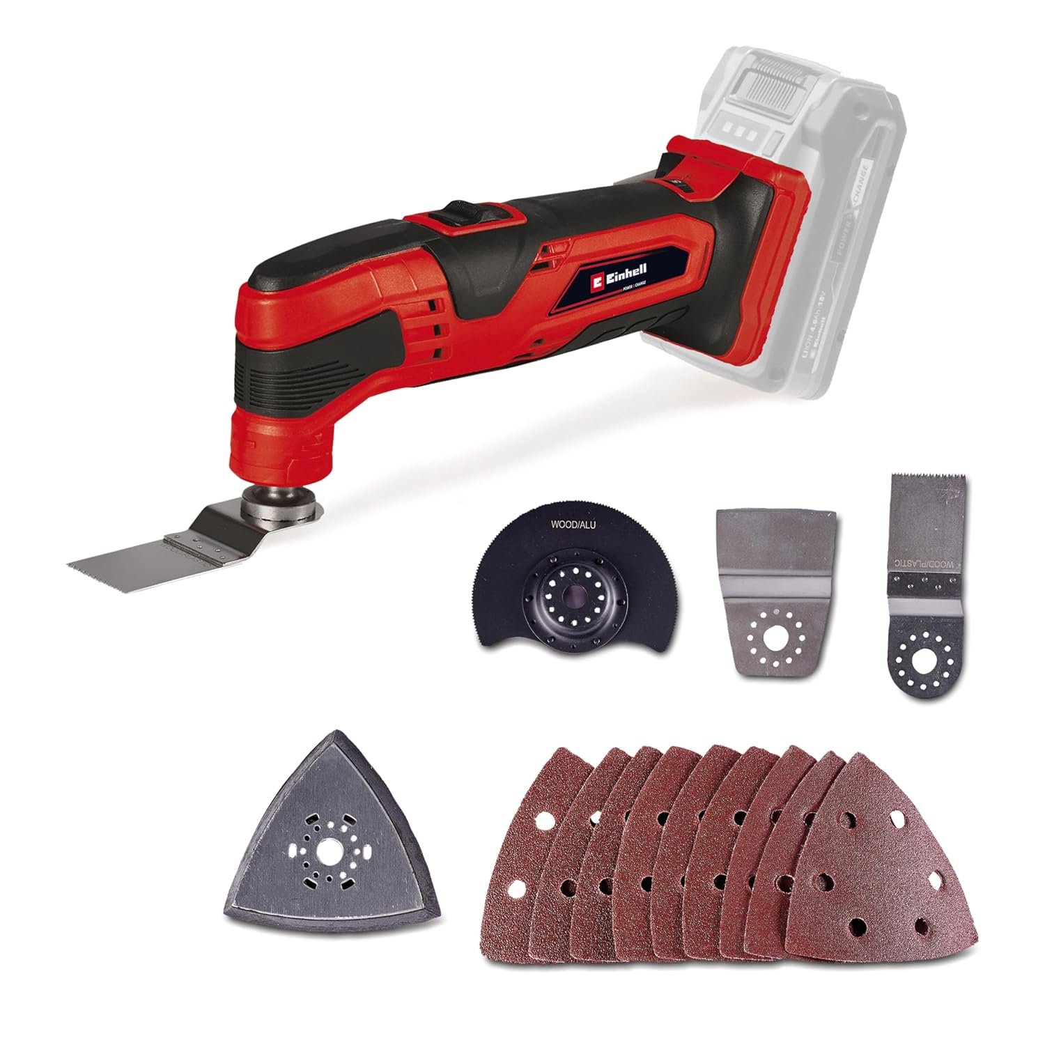Einhell Cordless Multi Tool with Accessories 18V Power X-Change, Multi-Use Cutting and Sanding Tool for Wood, Plastic and Metal, Without Battery TC-MG 18 Li Oscillating Multi Tools