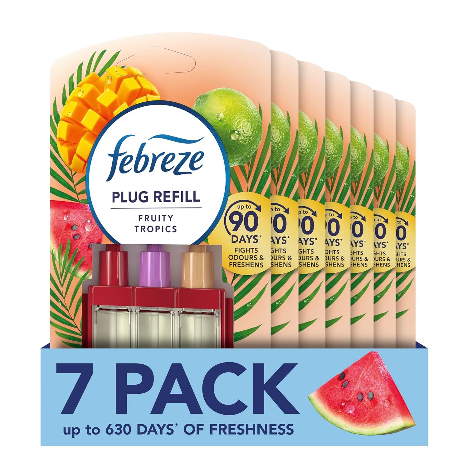 Febreze 3Volution Plug In Air Freshener Refill, Fruity Tropics, 7 Refills (20ML X 7), Odour Fighter & Bathroom Air Freshener, Febreze Plug In Refill 3volution