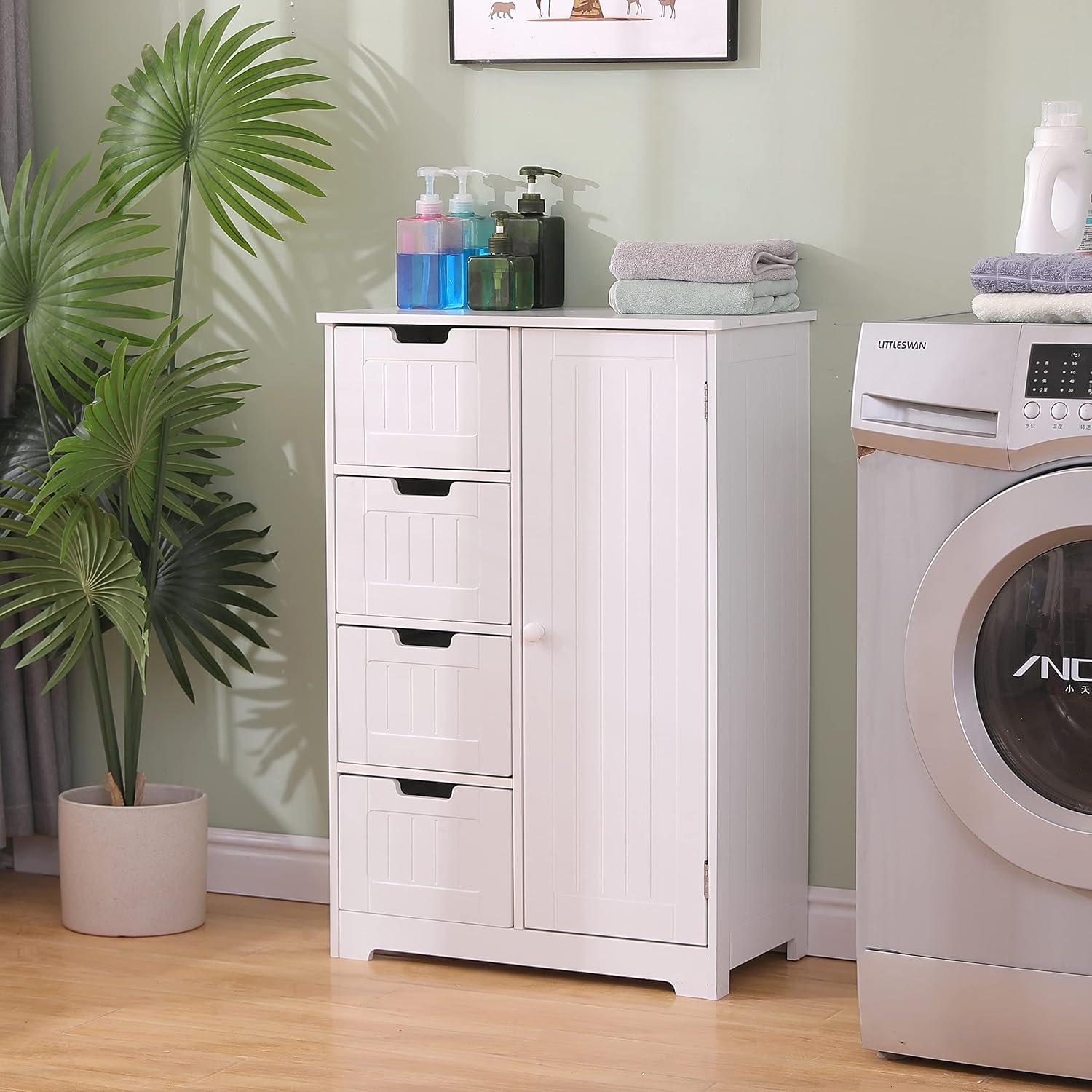 AVC Designs Bathroom Cabinet Bedroom Dresser Nursery Storage Cupboard 4-Drawer Plus Door