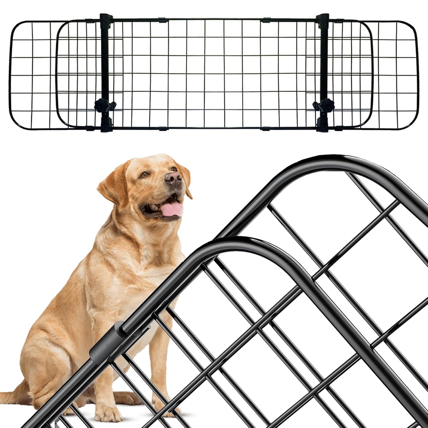 Headrest Dog Guard Barrier for Cars boot, Universal Expandable 90 - 140CM Heavy-Duty Metal Mesh Adjustable Dog Barrier for Dog Cat Pet No Tool Easy Installation Fit Most Vehicles SUVs HatchBack Estate