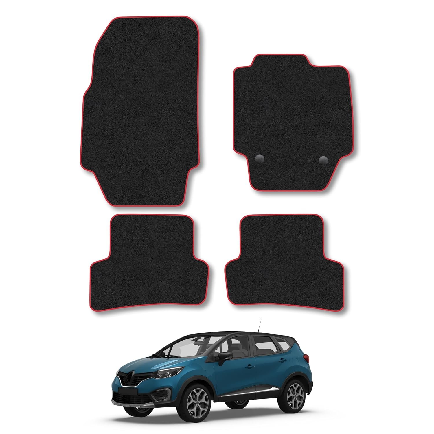 Renault Captur (2013-2020) Car Mats Accessories Tailored Fit Carpet Floor Mats Non Slip Red Trim Accessory Compatible Front Rear Set Anti Slip Backing Custom Fit Hand-Finished Full Coverage Clips