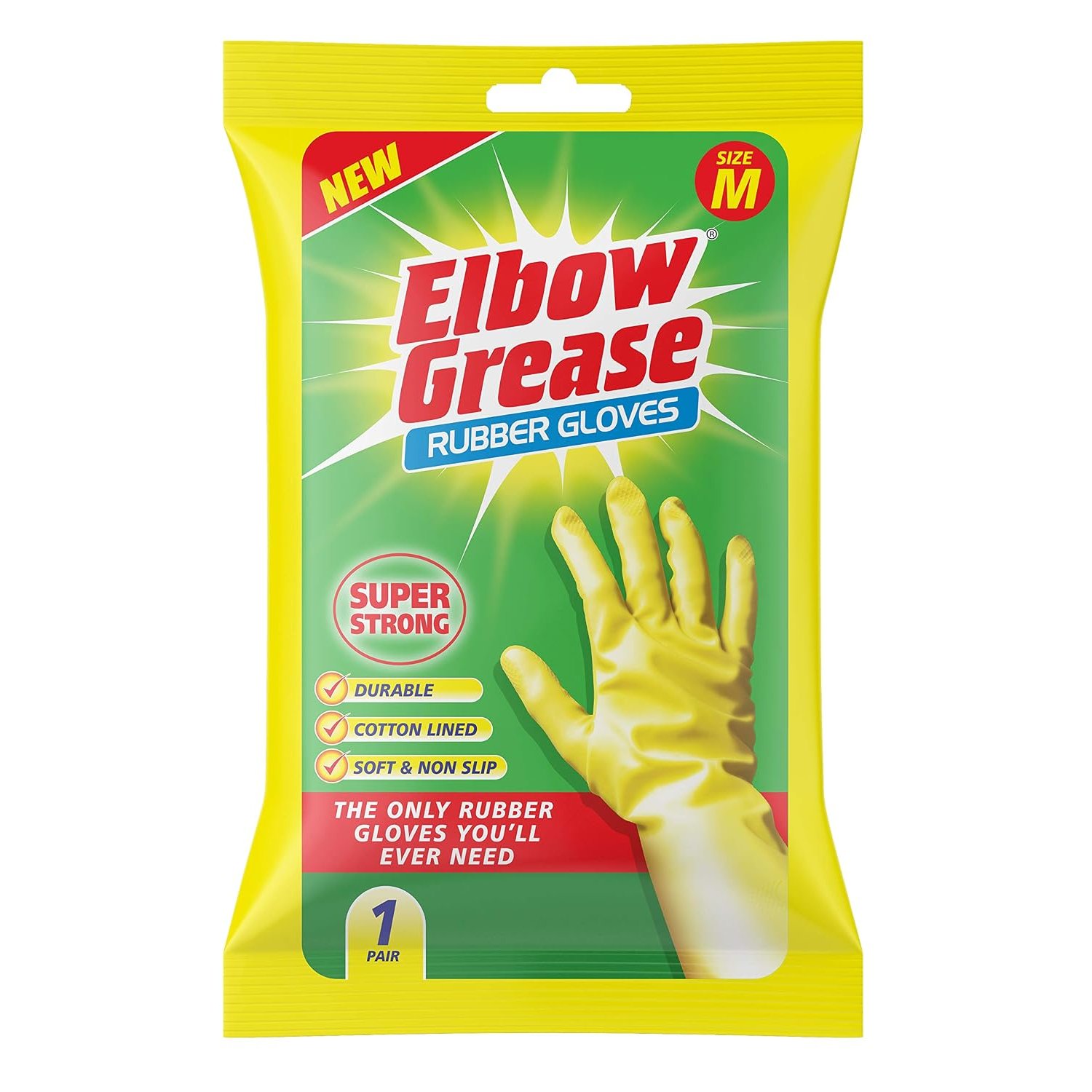 Elbow Grease Rubber Gloves | Cotton Lined, Super Strong, Non-Slip Household Cleaning Gloves (Medium)