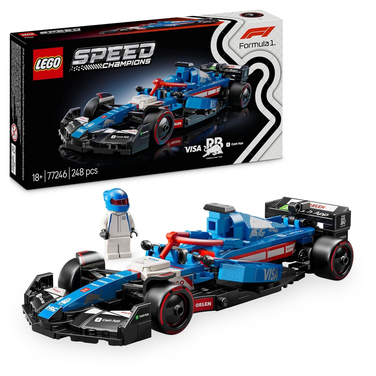LEGO Speed Champions Visa Cash App RB VCARB 01 F1 Race Car Model Set for Adults, with a Collectible Driver Minifigure - Gift Idea for Men, Women & Teenage Motorsports Fans 77246