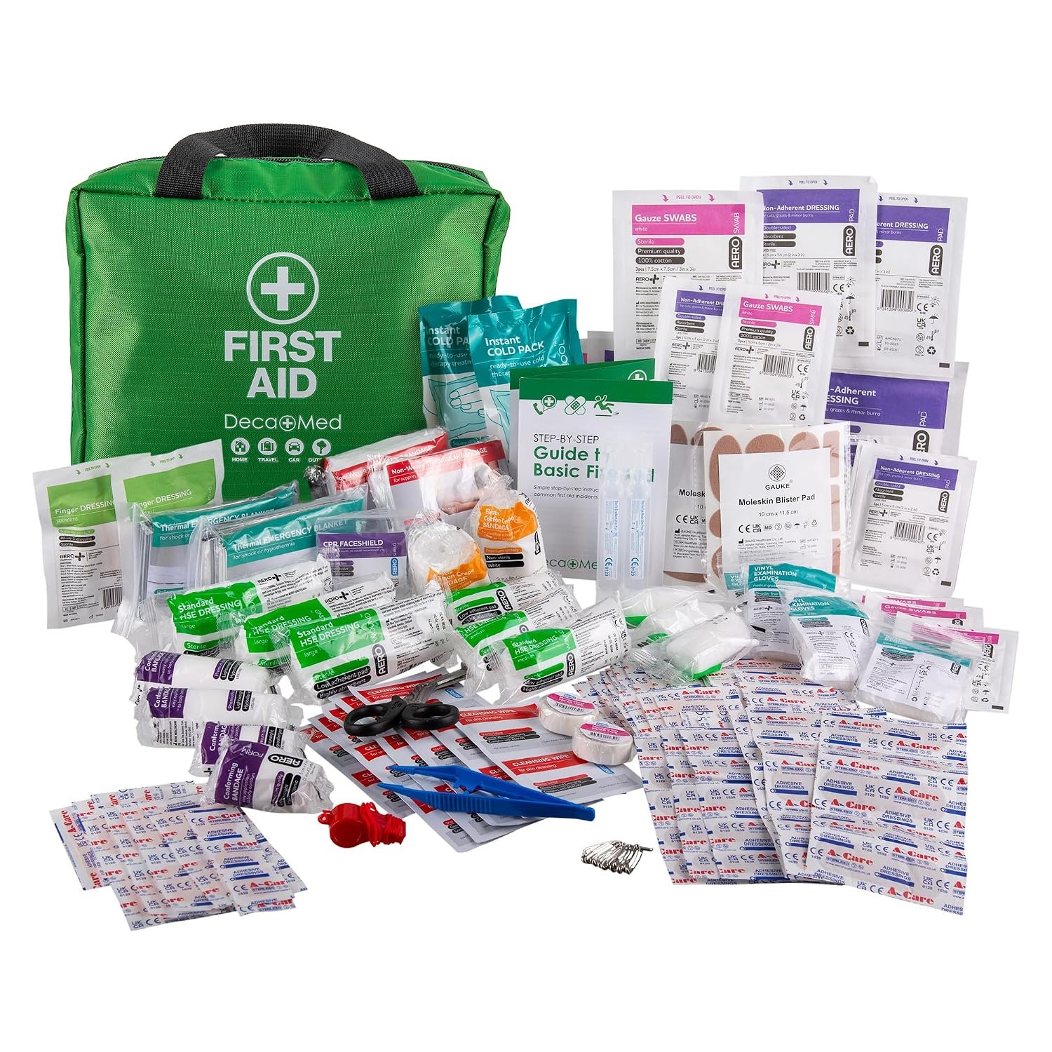 Deca+Med 230+ Piece Premium First Aid Kit with Carry Bag | Safety Essentials for Home, Office, Car, Caravan, Travel, and Camping | Includes Cold Pack, Emergency Blanket, Bandages, Plasters & More